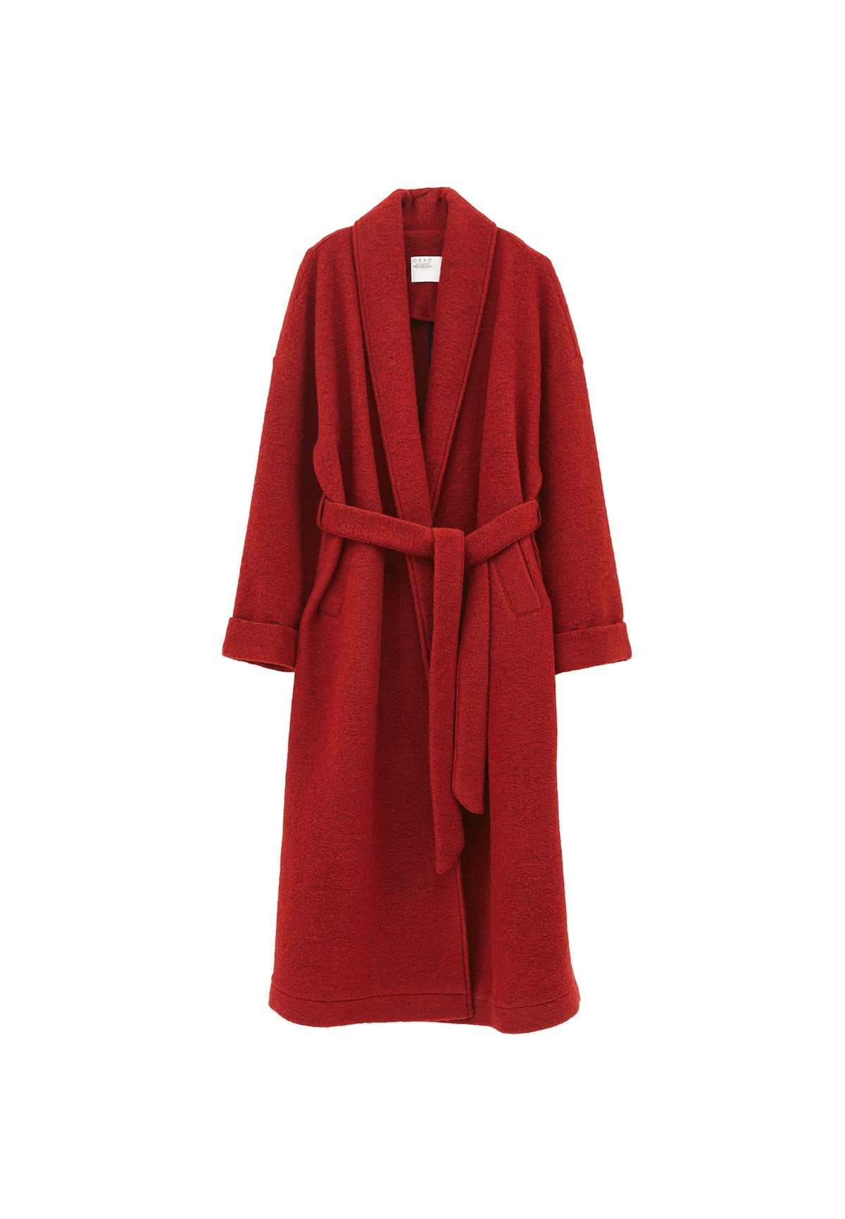 Long Coat With Shawl Collar And Belt Detail - FRIED BRICK