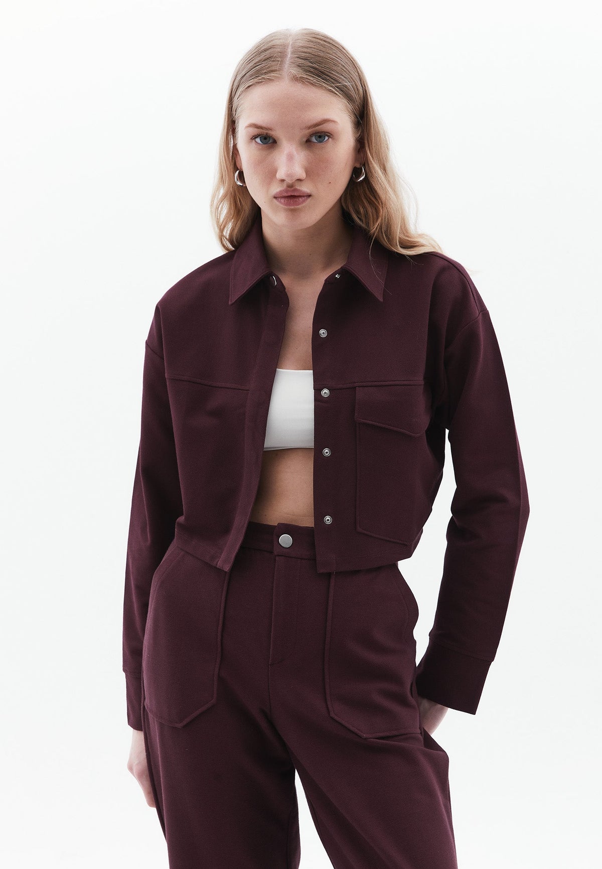 Long Sleeved Pocket Detailed Crop Sweatshirt - FUDGE