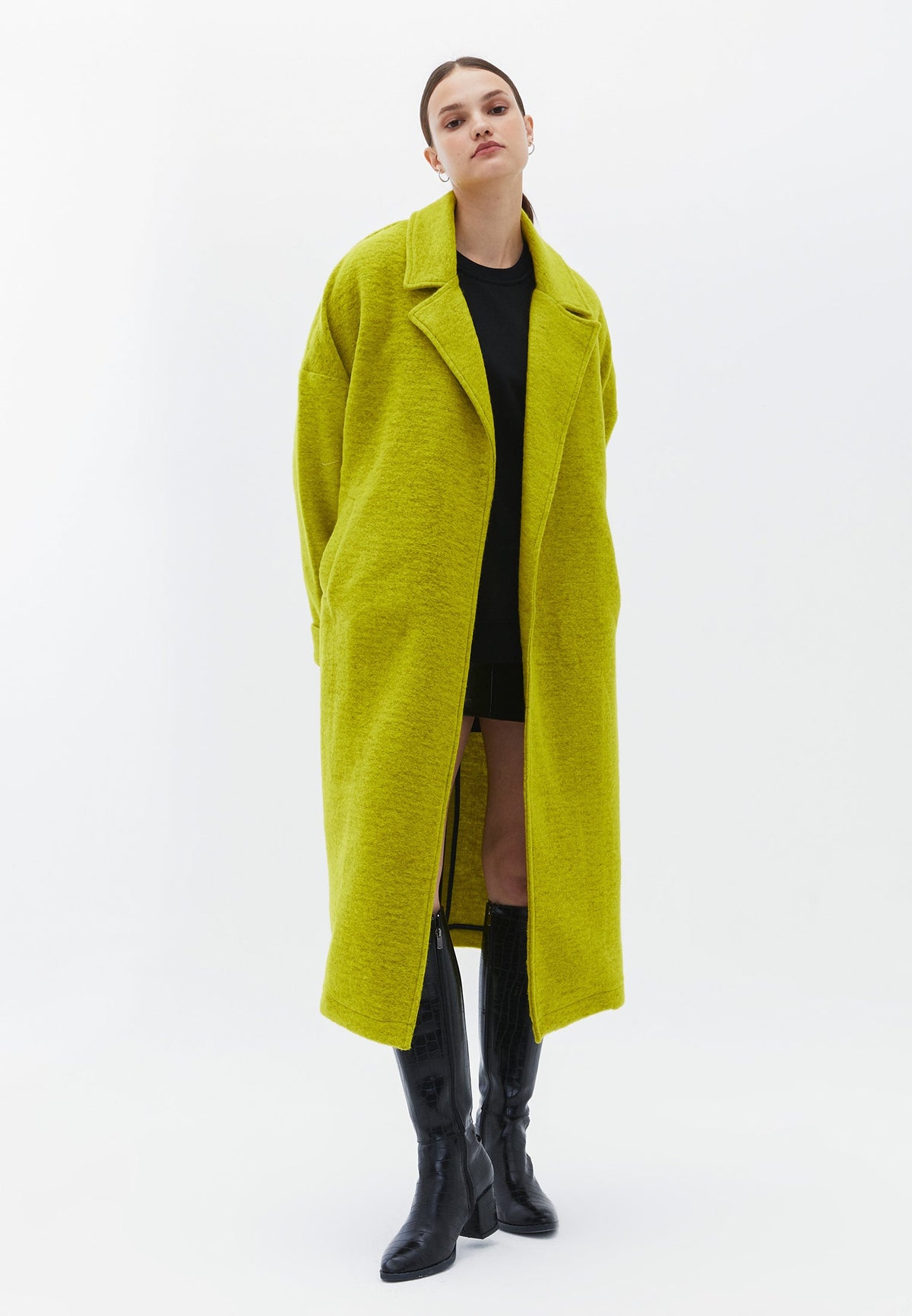 Oversize Long Belted Coat - GOLDEN OLIVE