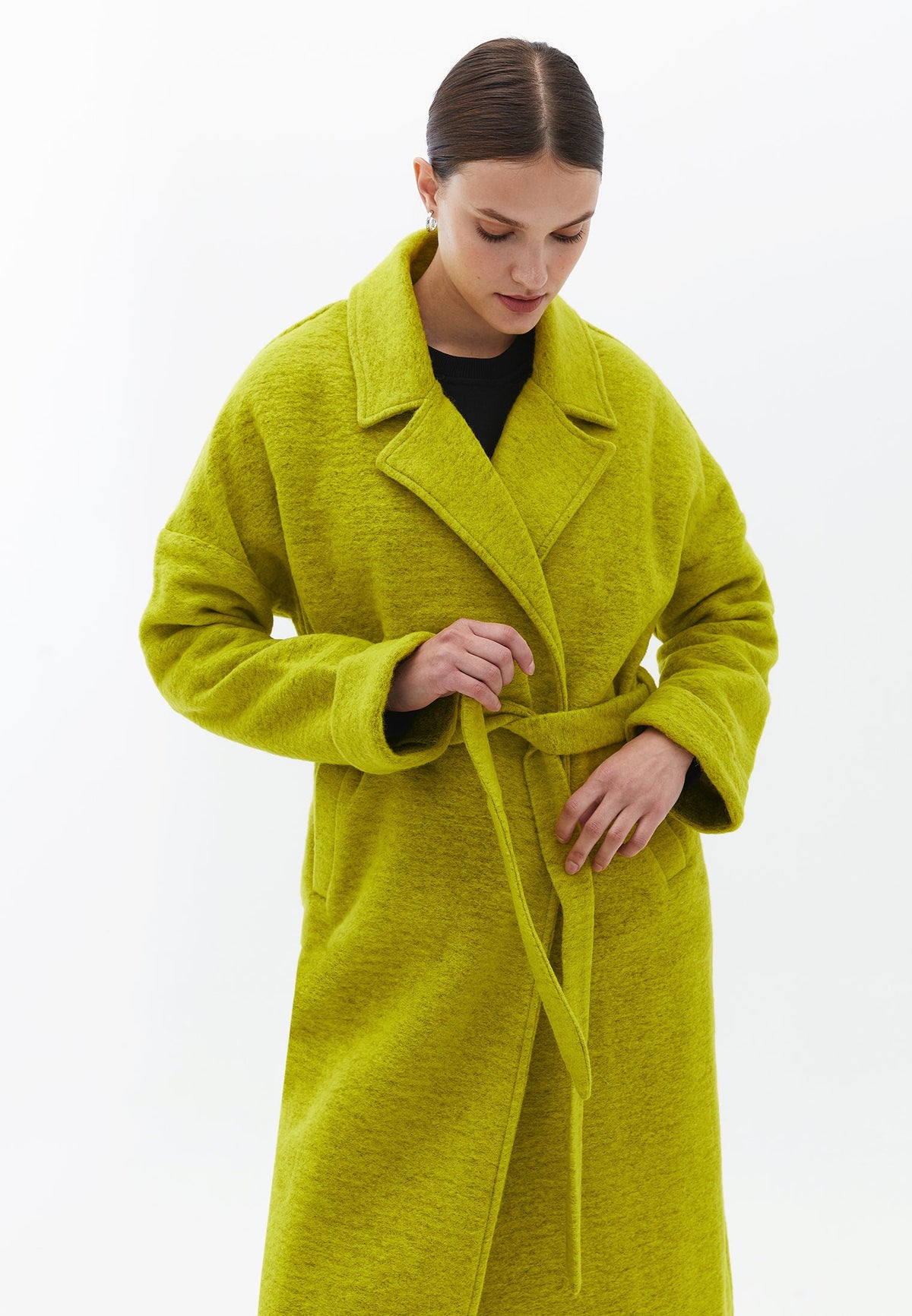 Oversize Long Belted Coat - GOLDEN OLIVE