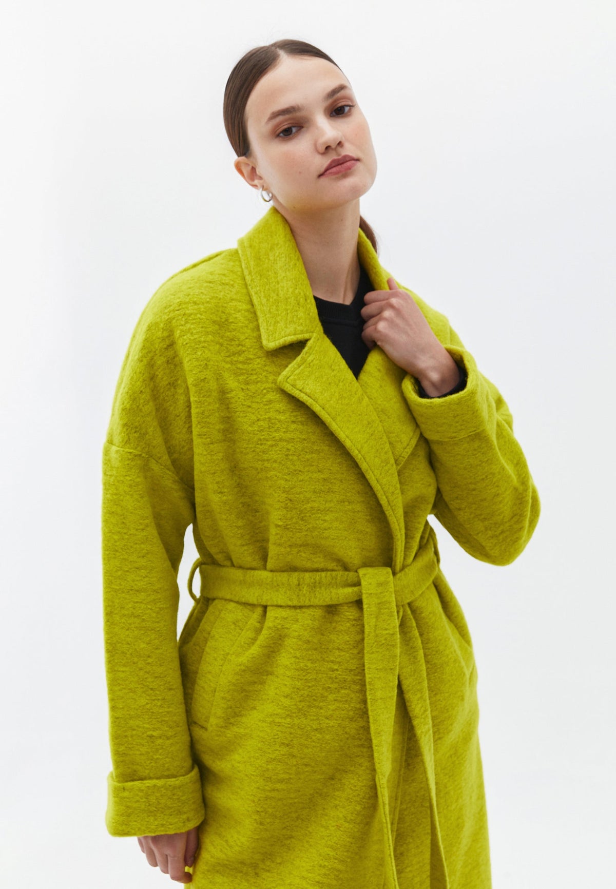Oversize Long Belted Coat - GOLDEN OLIVE