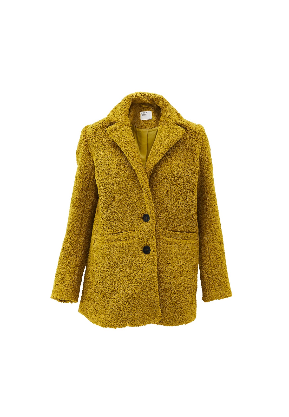 Boucle Fabric Buttoned Oversize Blazer Jacket - GOLDEN OLIVE