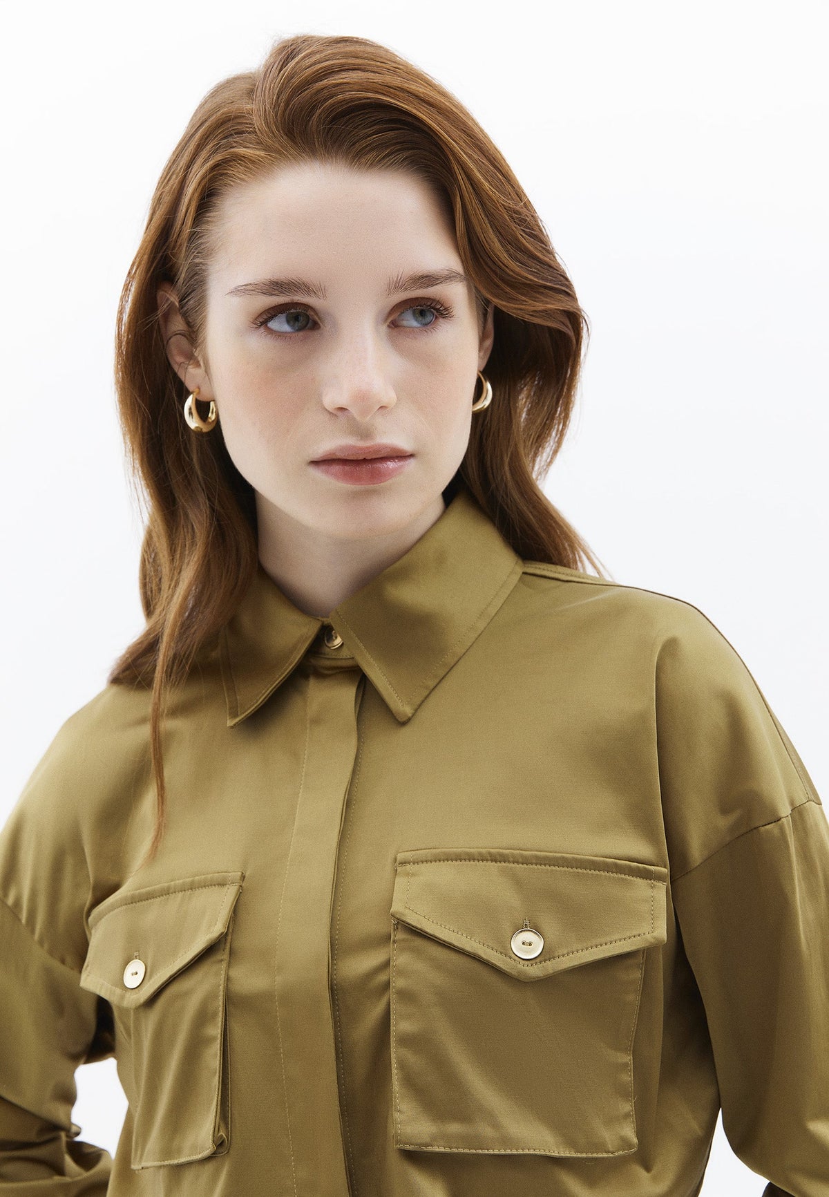 Cropped Shirt With Pocket Detail And Loose Fit - GOTHIC OLIVE