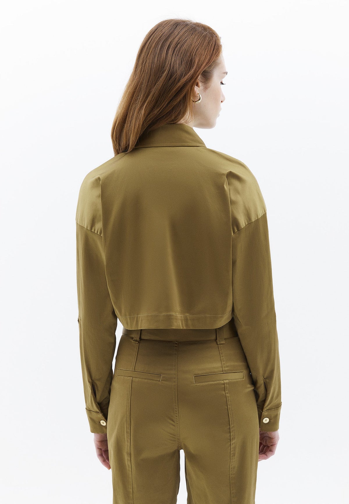 Cropped Shirt With Pocket Detail And Loose Fit - GOTHIC OLIVE
