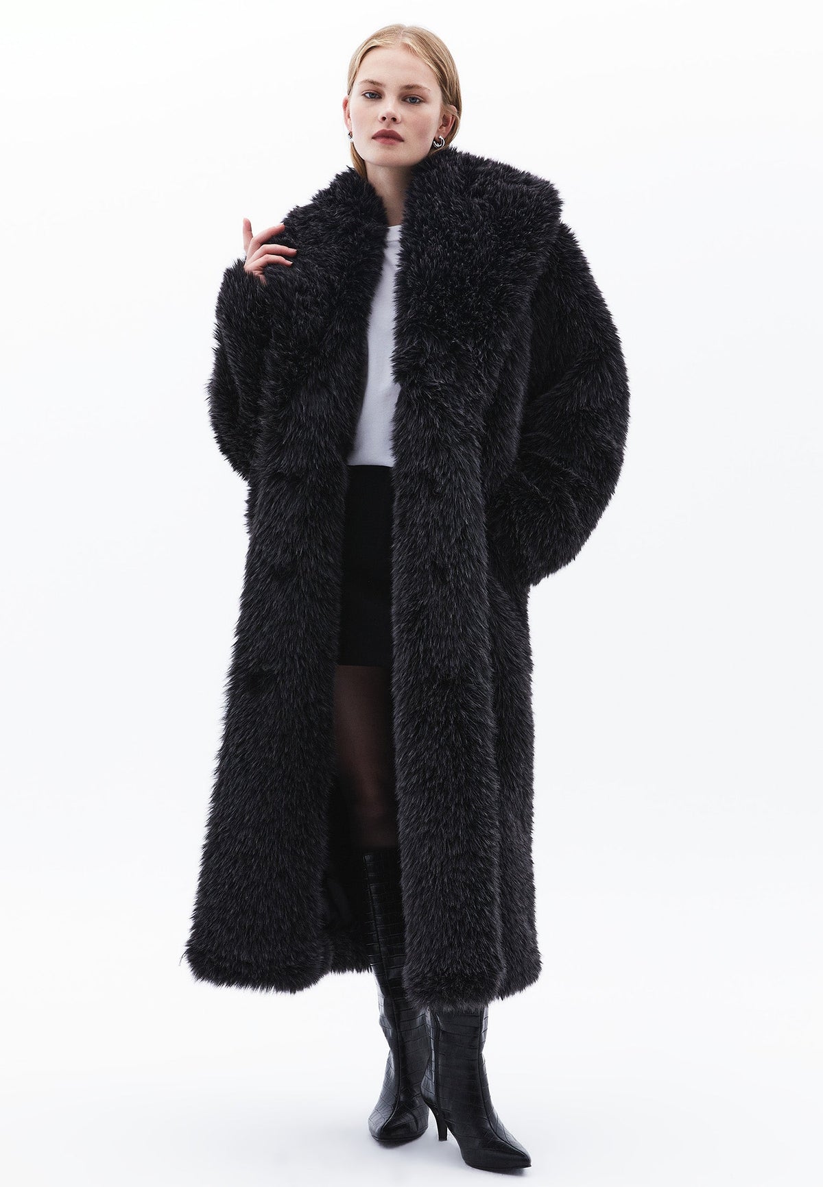 Shawl Collar Long Coat - GRAY PINSTRIPE