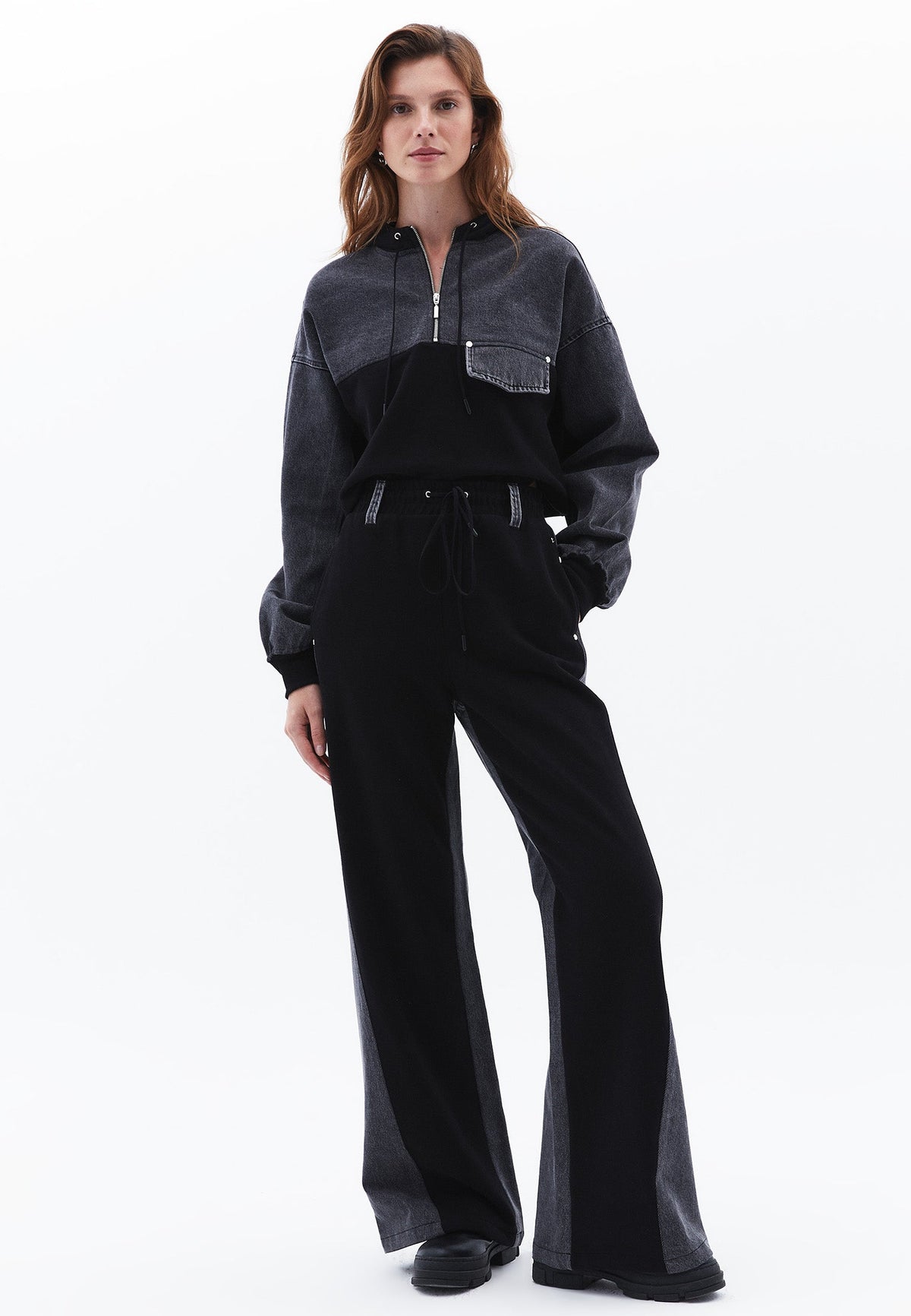 Asymmetric Oversize Cropped Sweatshirt - GREY DENIM