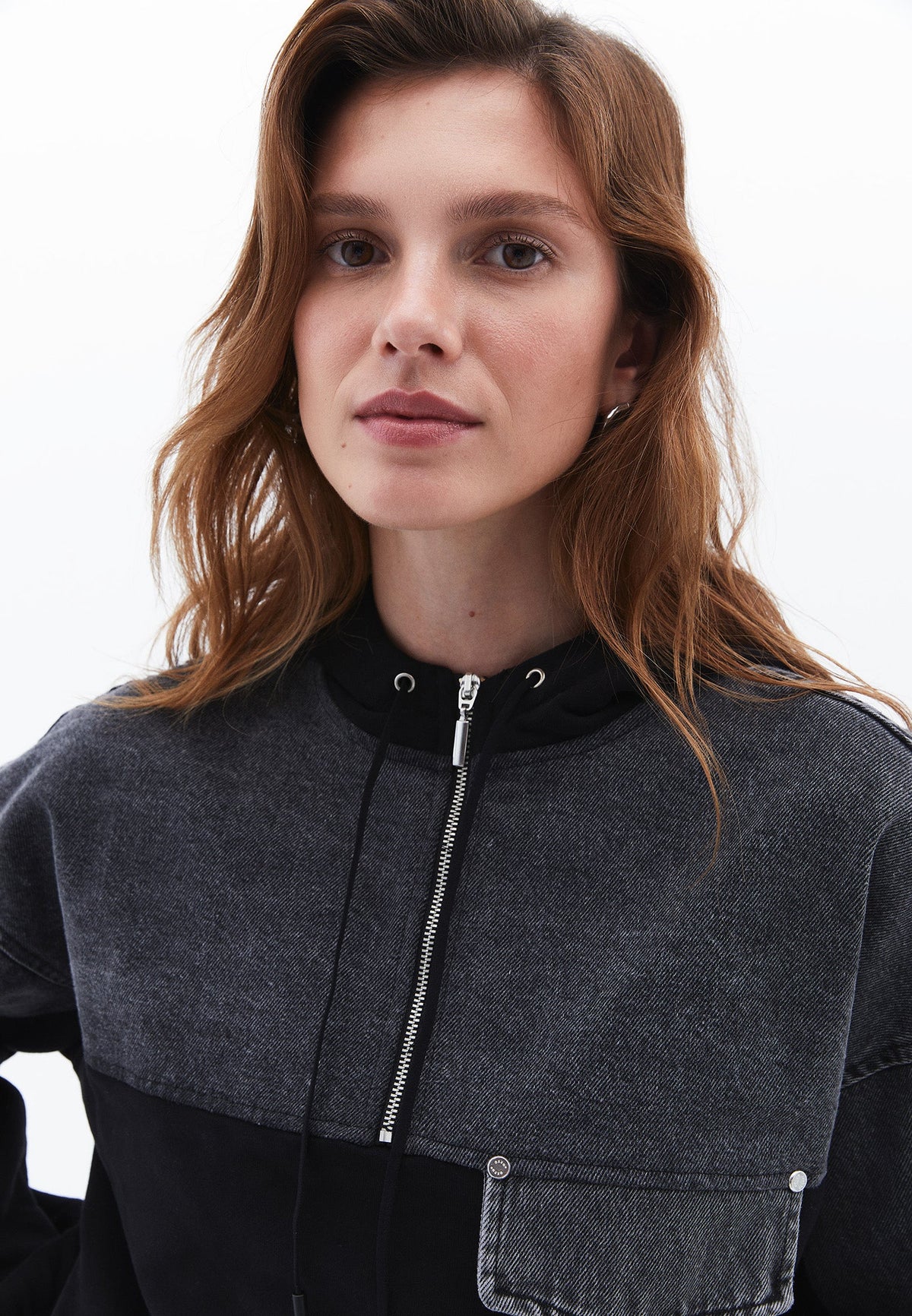 Asymmetric Oversize Cropped Sweatshirt - GREY DENIM