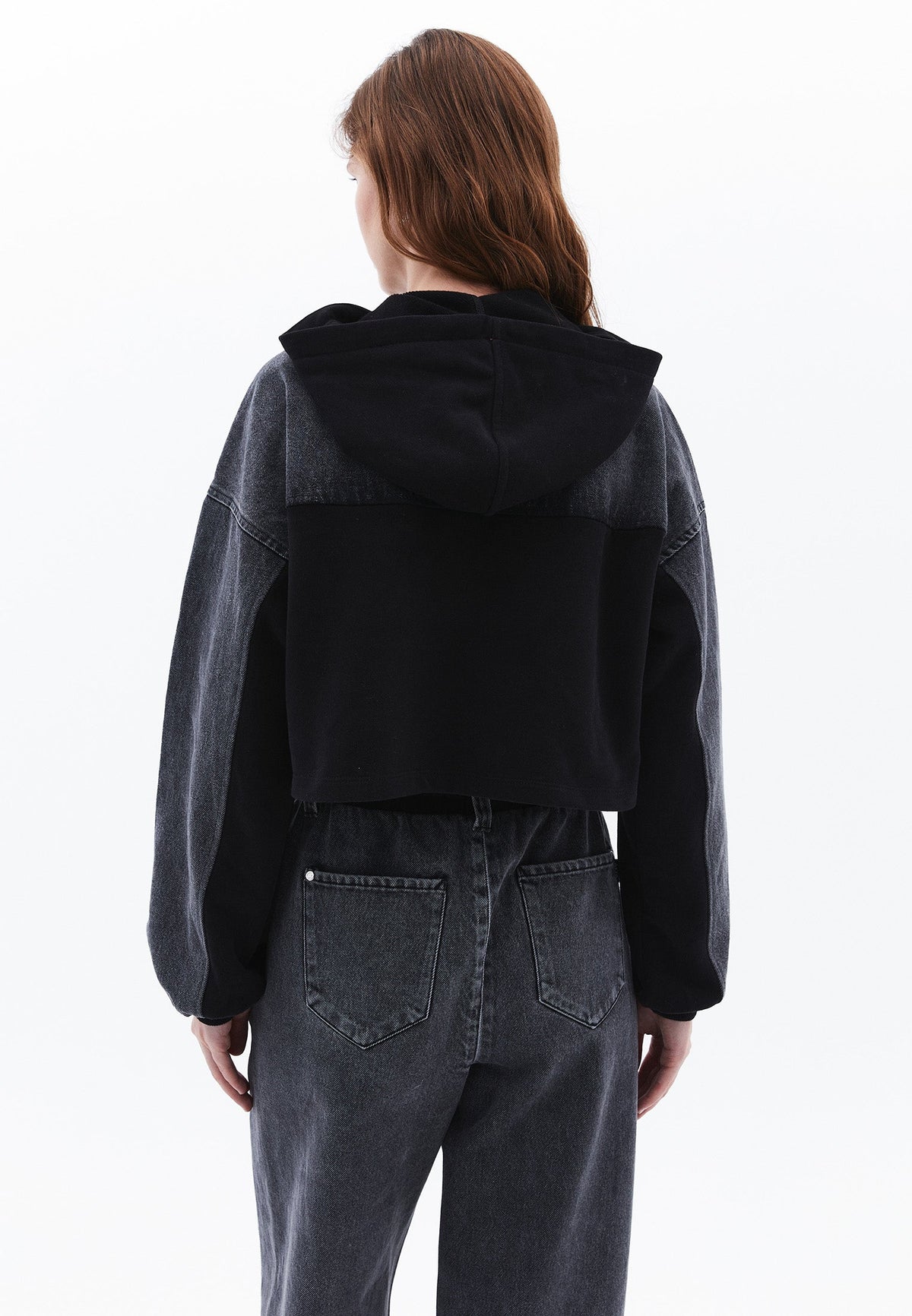 Asymmetric Oversize Cropped Sweatshirt - GREY DENIM