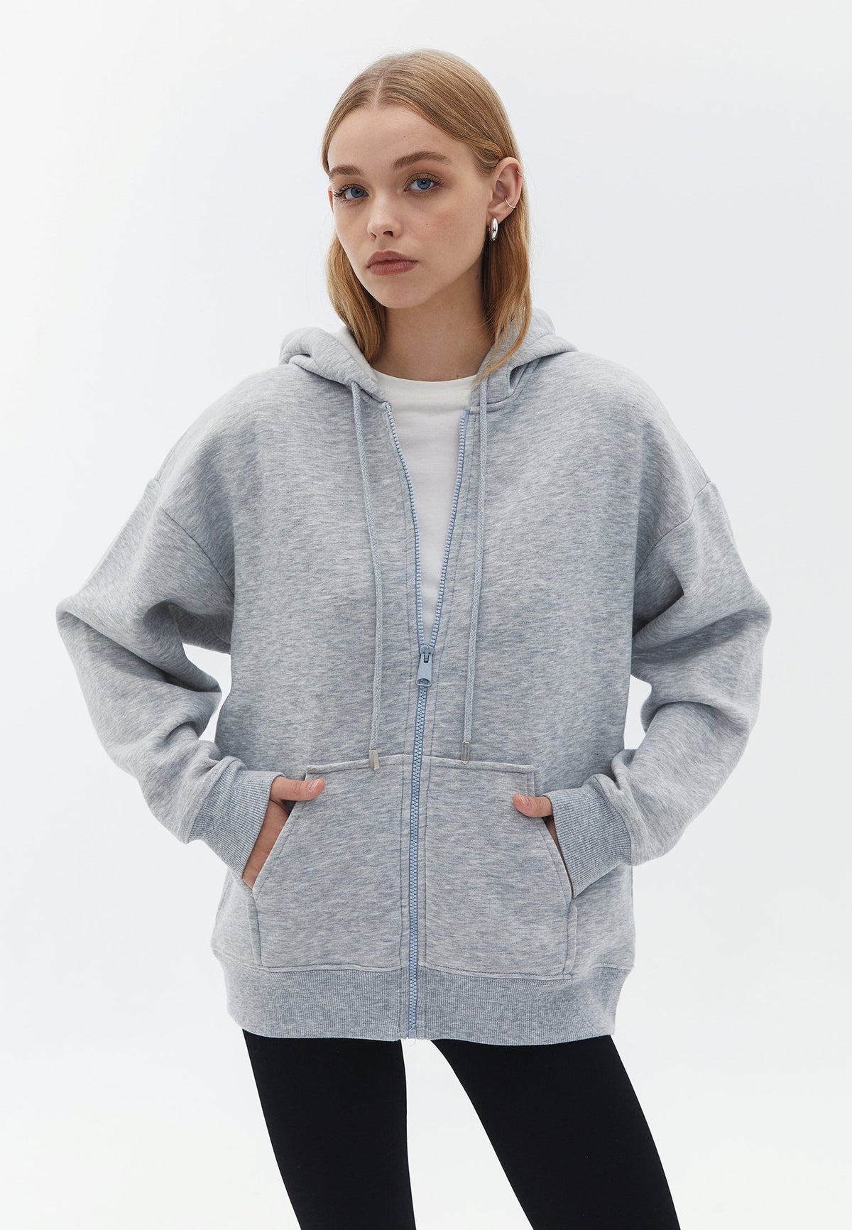 Zip Detailed Oversize Sweatshirt - GREY MELANGE