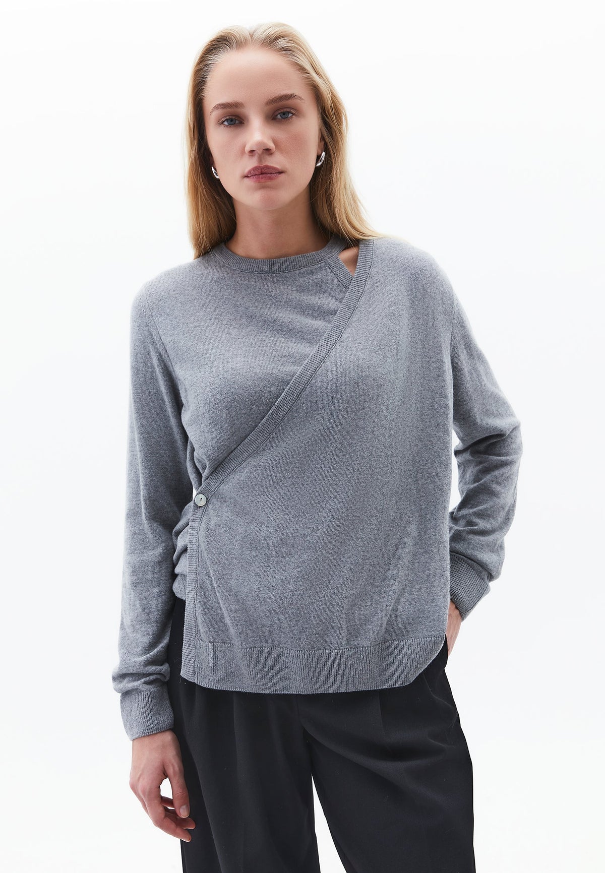 Crew Neck Long Sleeve Sweater - GREY MELANGE
