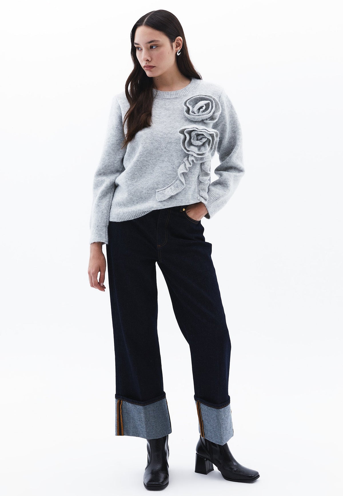 Crew Neck Sweater - GREY MELANGE
