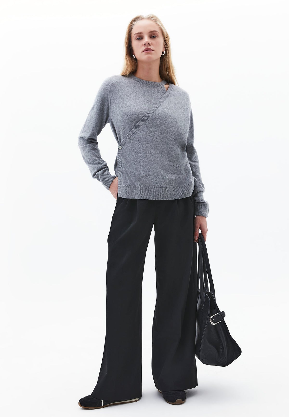 Crew Neck Long Sleeve Sweater - GREY MELANGE