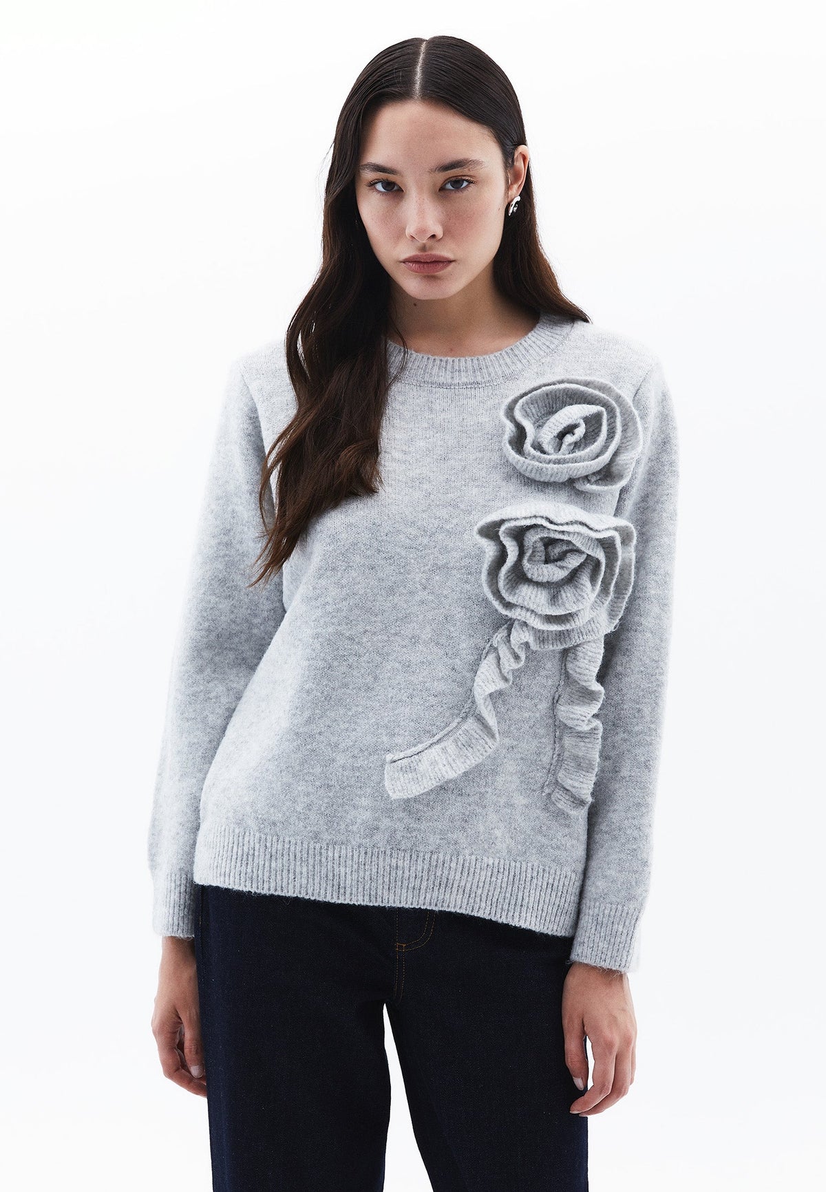 Crew Neck Sweater - GREY MELANGE