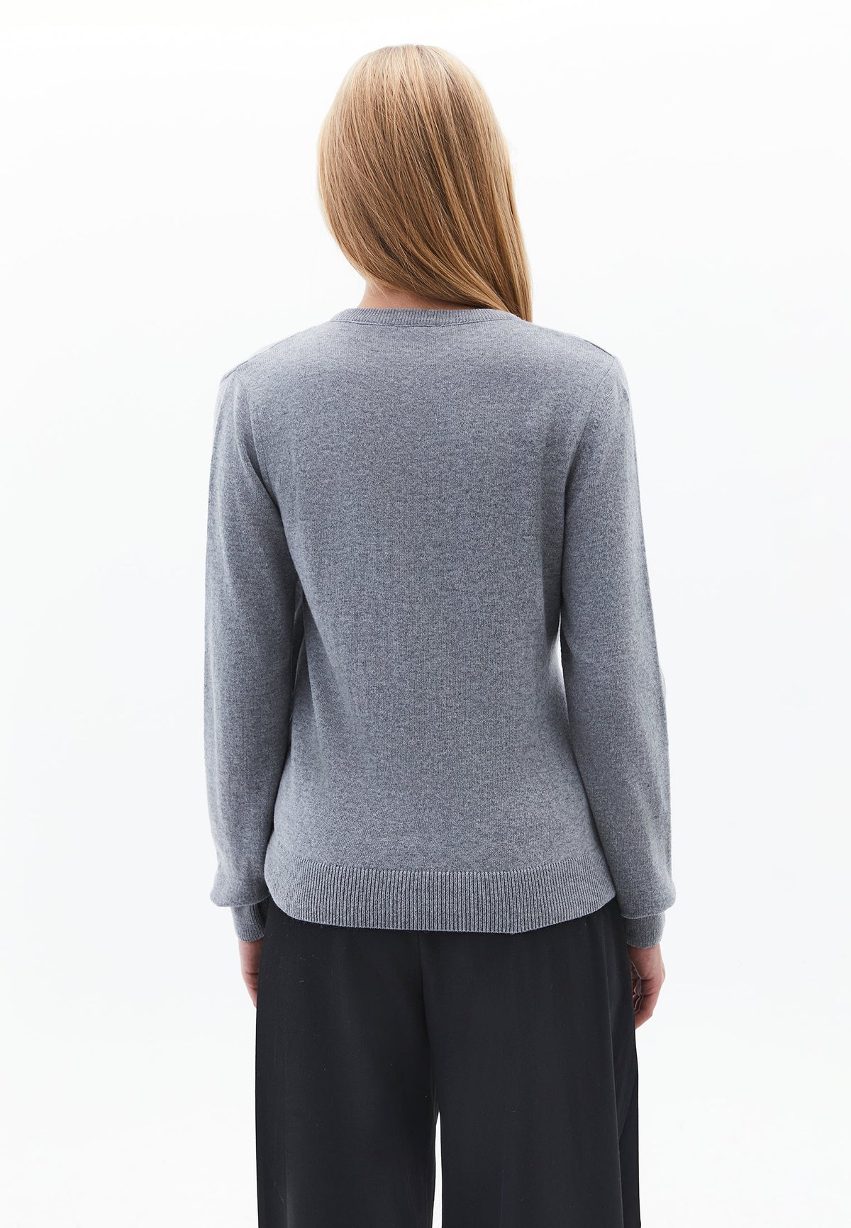 Crew Neck Long Sleeve Sweater - GREY MELANGE