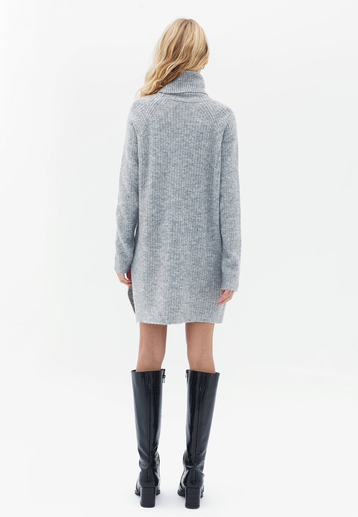 Turtleneck Raglan Sleeve Tunic Dress - GREY MELANGE