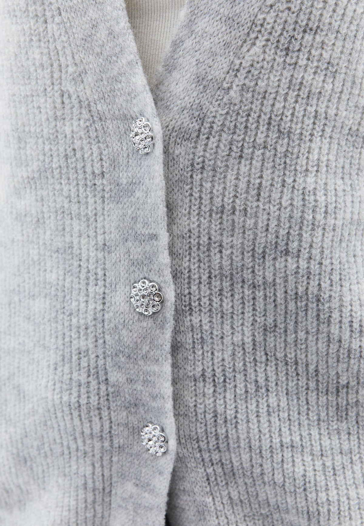 Deep V-Neck Cardigan With Button Details - GREY MELANGE