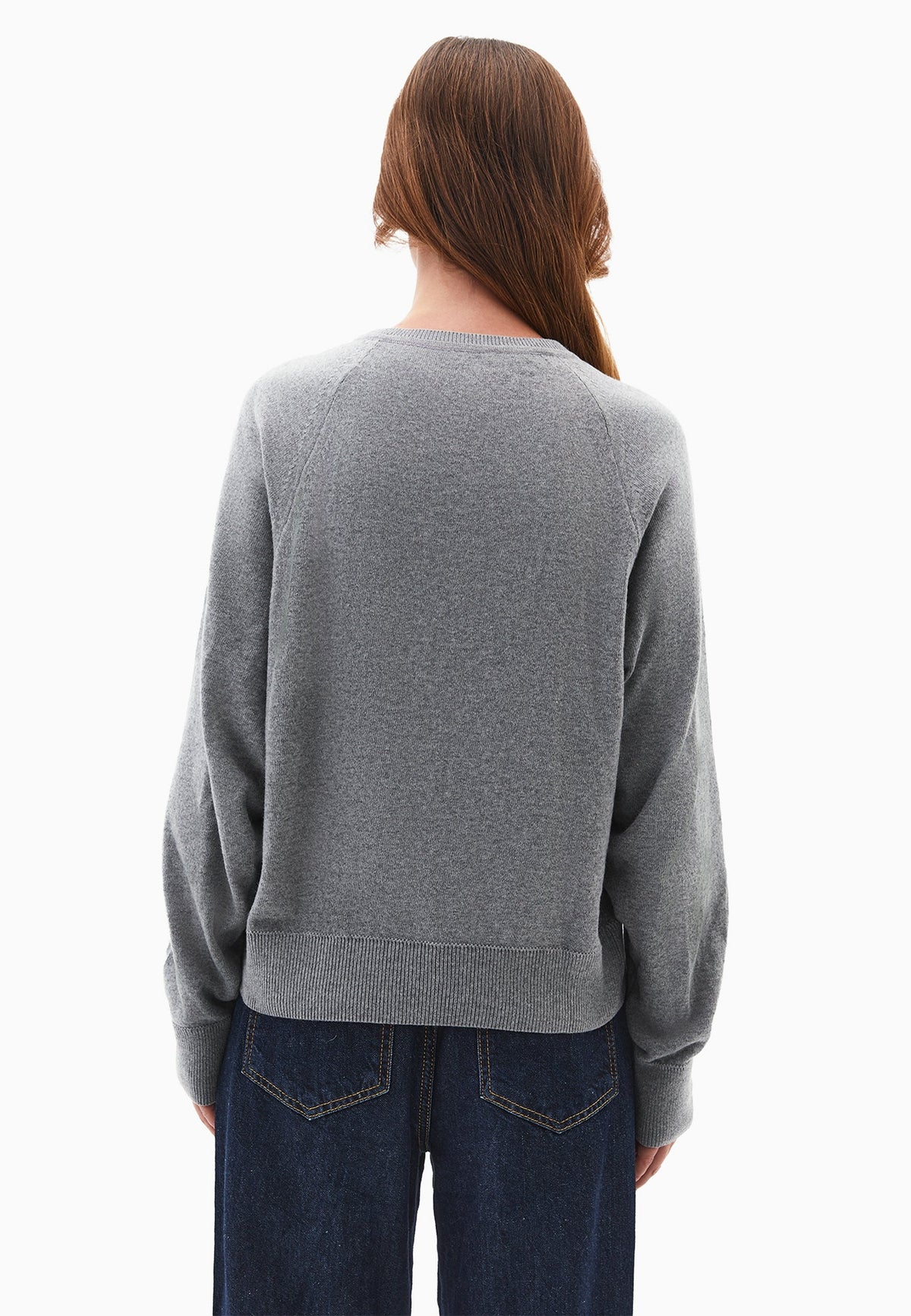 V Neck Raglan Sleeve Knit Sweater - GREY MELANGE