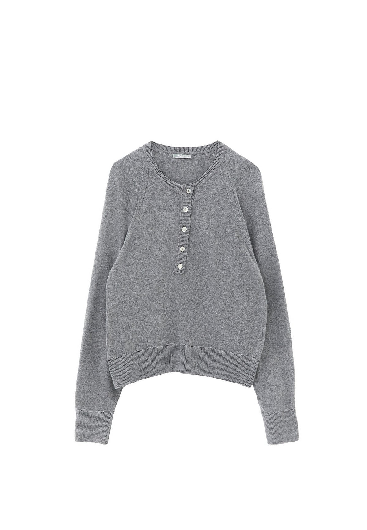 V Neck Raglan Sleeve Knit Sweater - GREY MELANGE