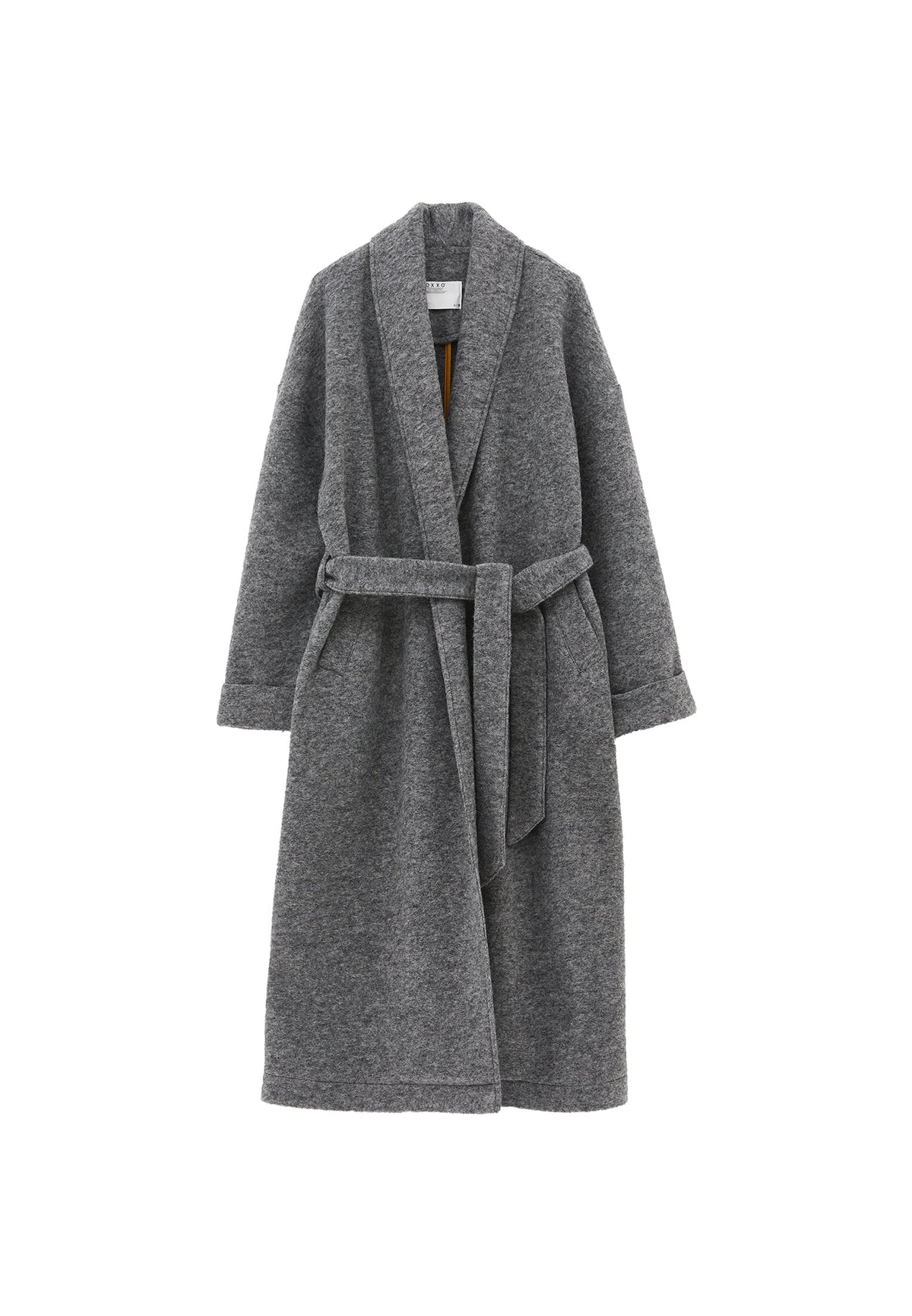 Long Coat With Shawl Collar And Belt Detail - GREY MELANGE