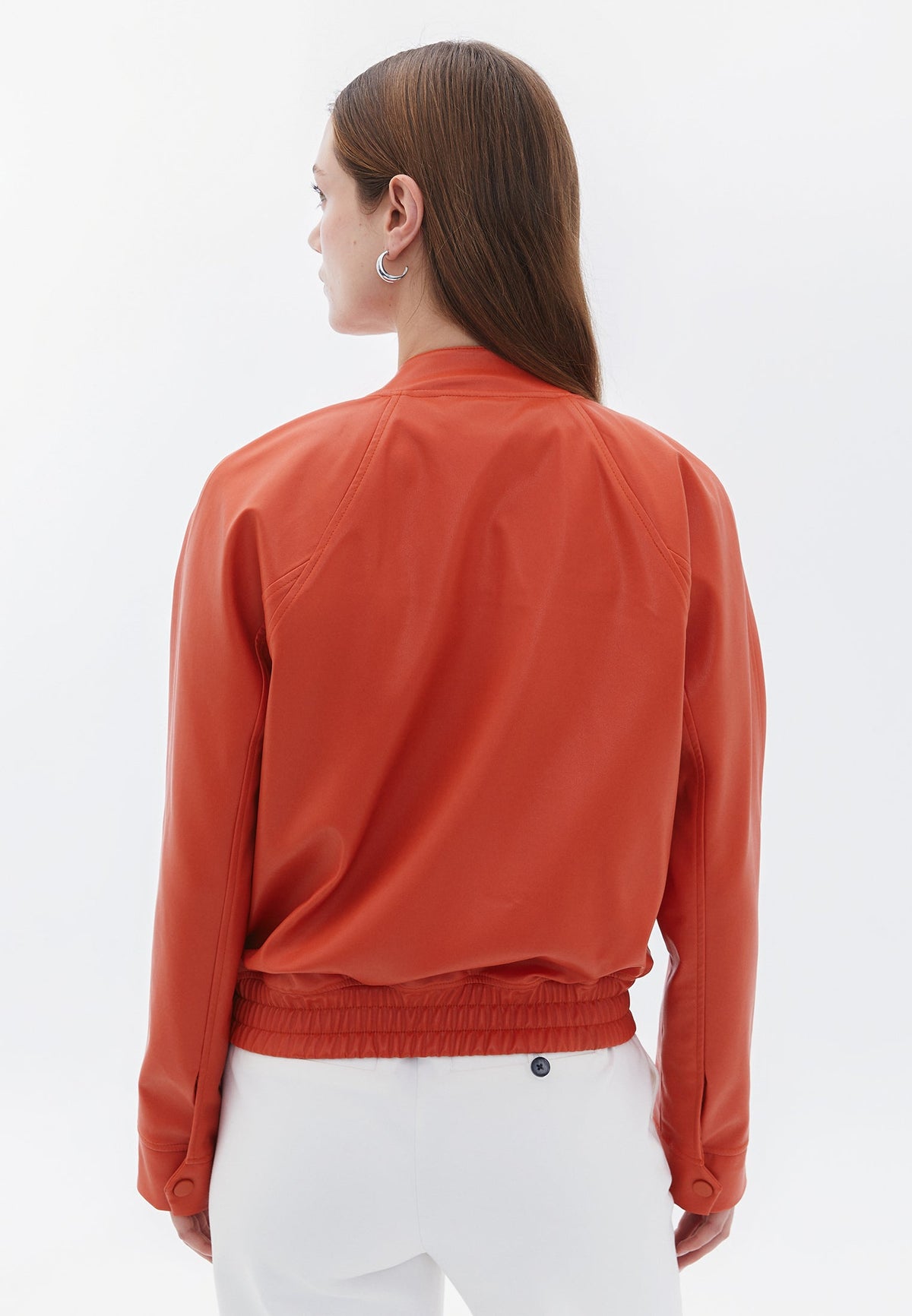 Bomber Long Sleeve Leather Jacket - HARVEST PUMPKIN