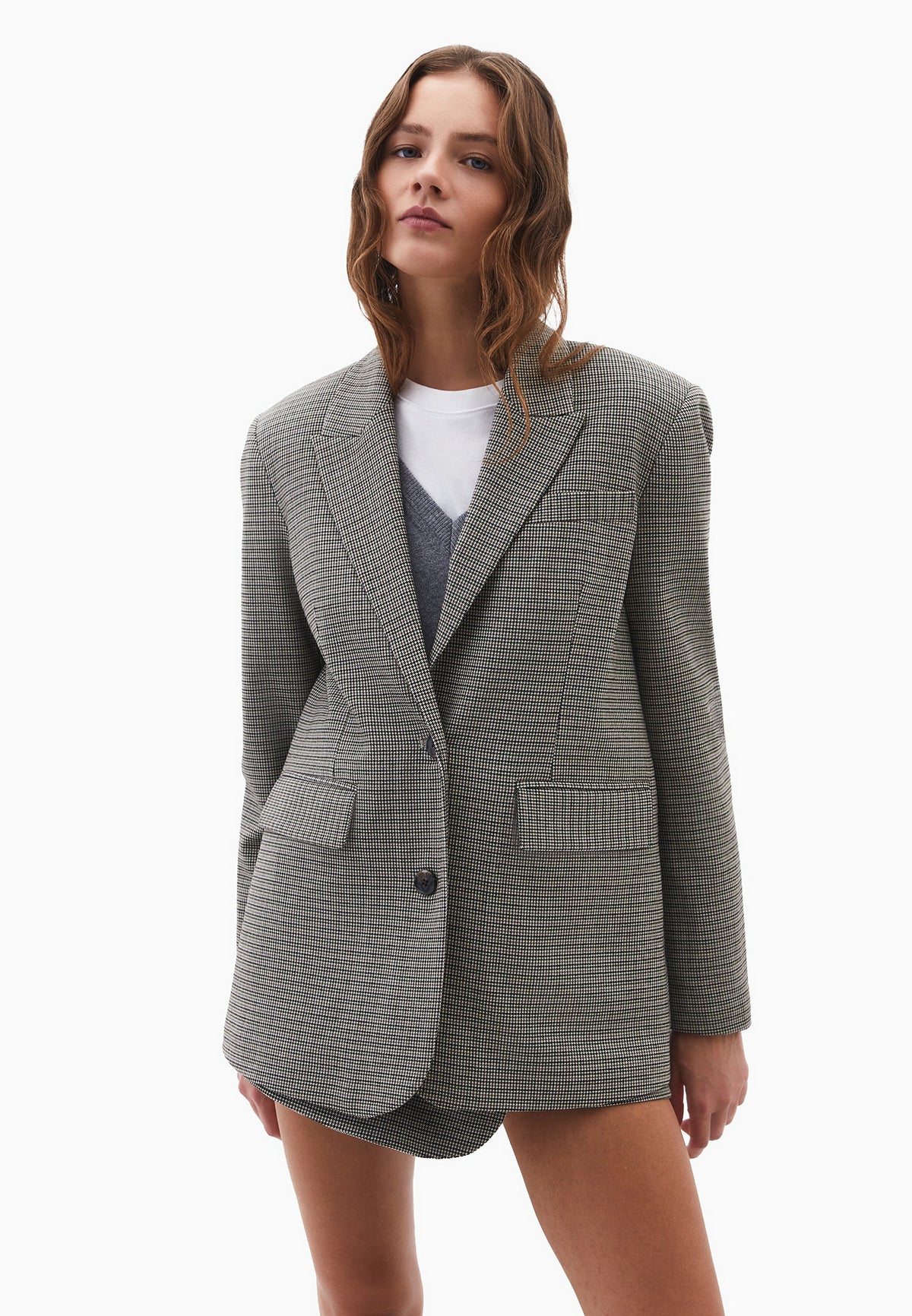 Pocket Detailed Boyfriend Blazer Jacket - HOUNDSTOOTH COMB