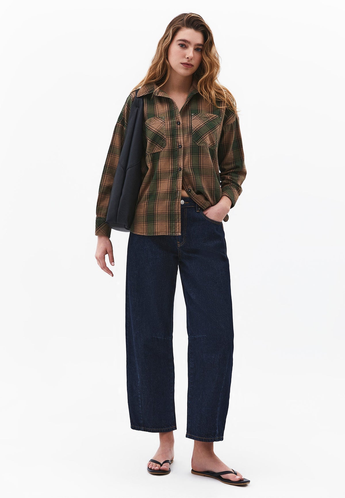 Oversized Buttoned Long Sleeve Shirt - HUNTER GREEN CHECK