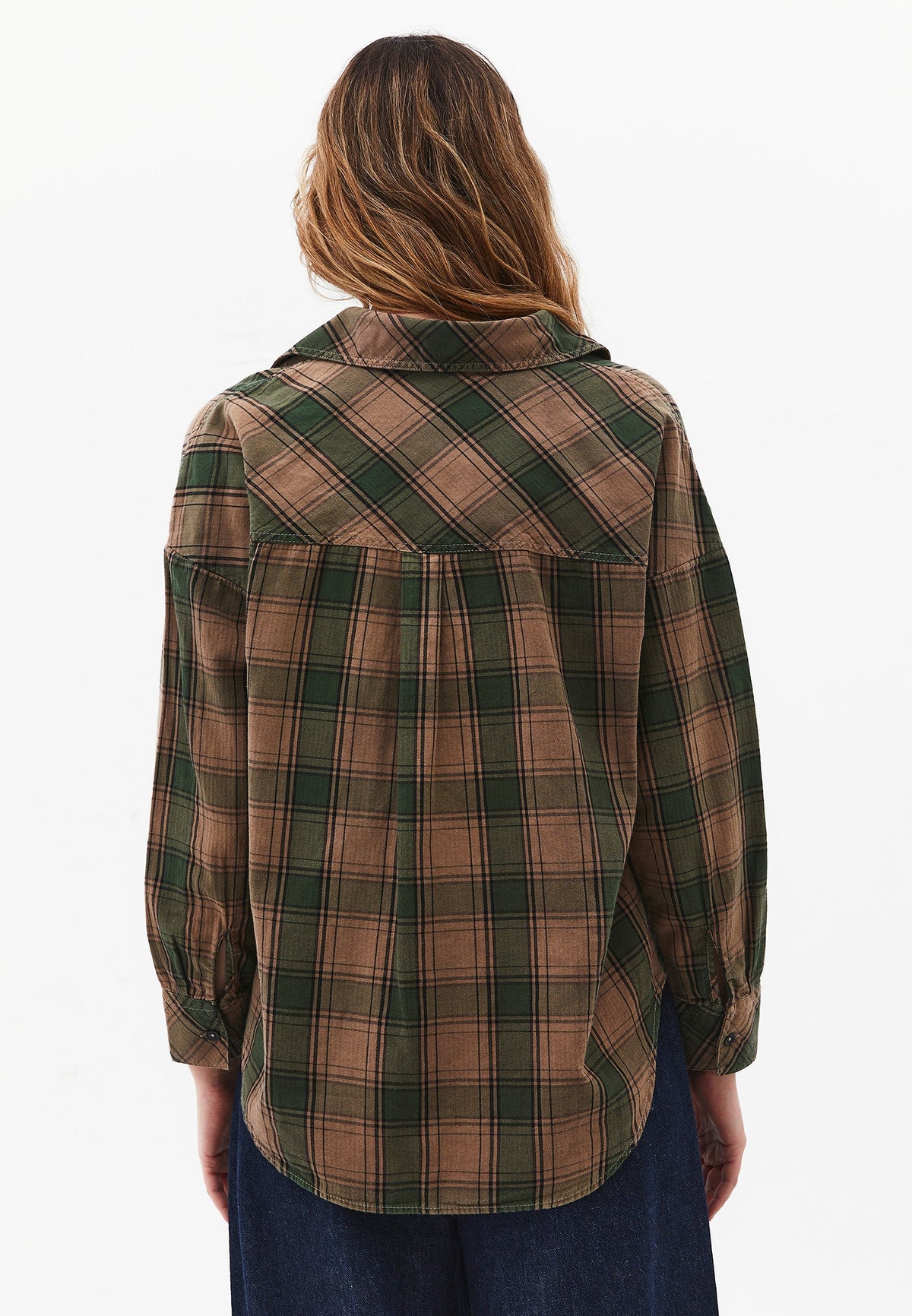 Oversized Buttoned Long Sleeve Shirt - HUNTER GREEN CHECK