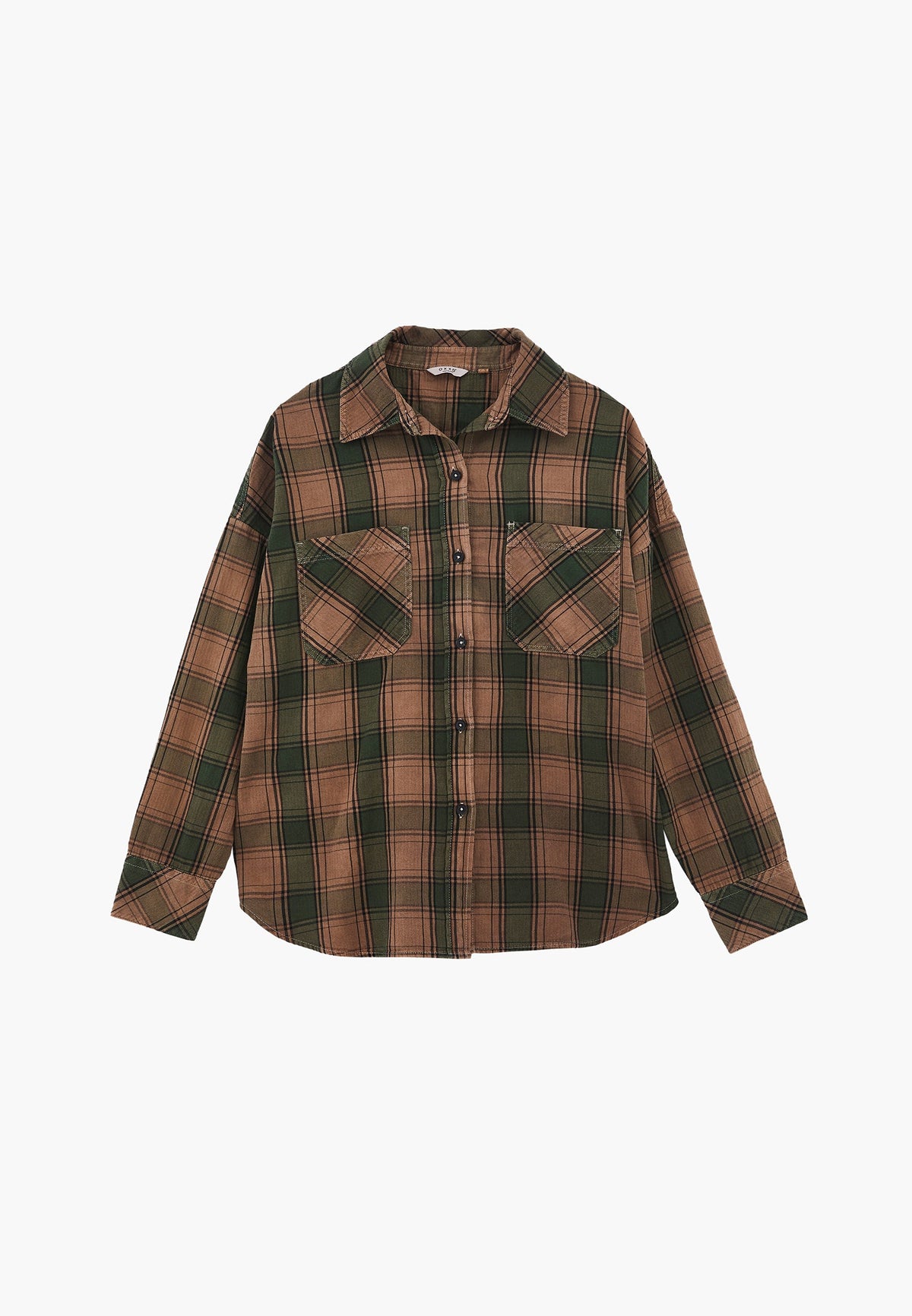 Oversized Buttoned Long Sleeve Shirt - HUNTER GREEN CHECK