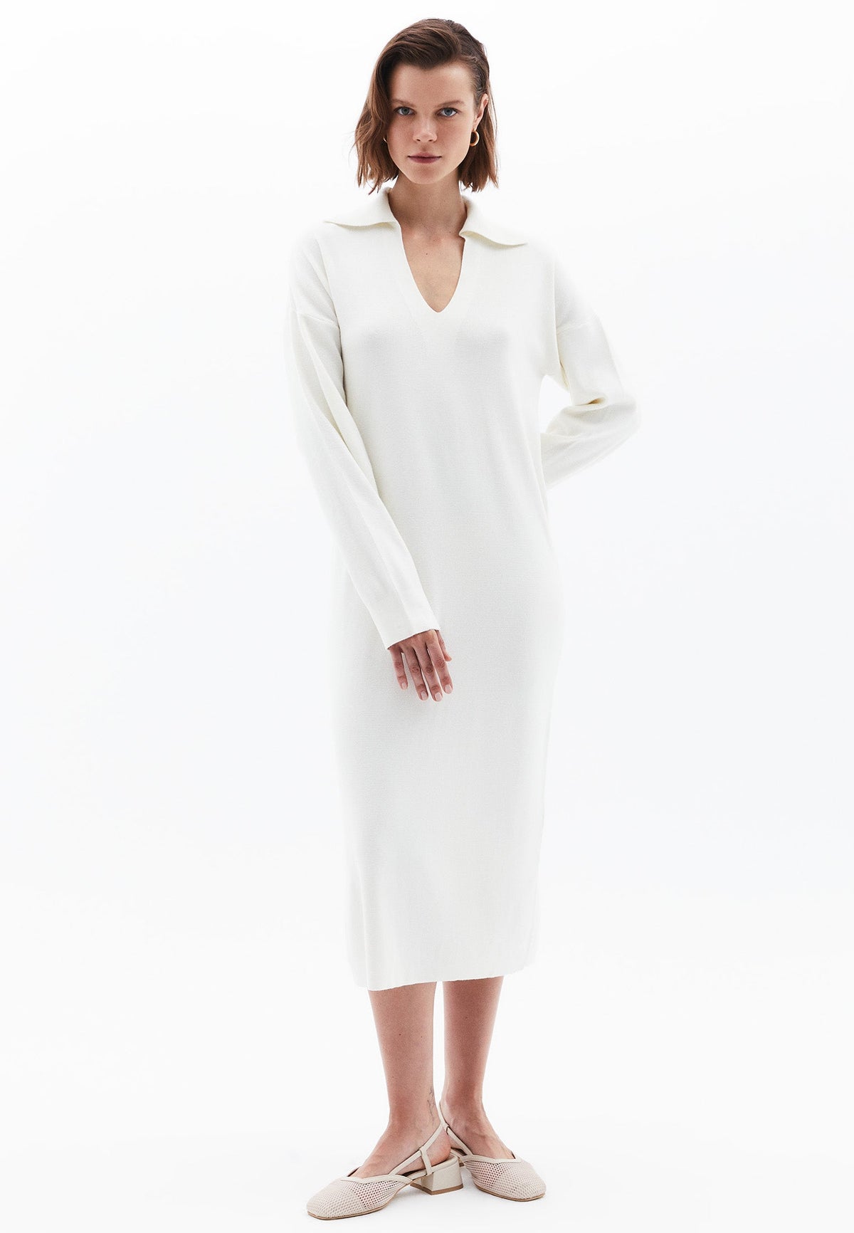 Comfortable Long Polo Collar Dress - ICE MILK
