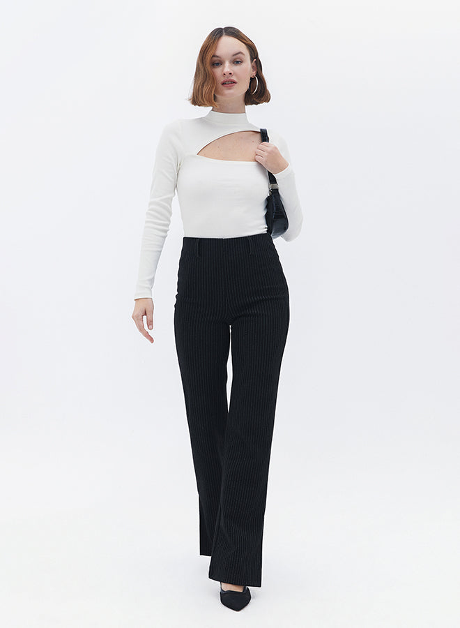 High Neck Long Sleeve Bodycon T-Shirt - ICE MILK