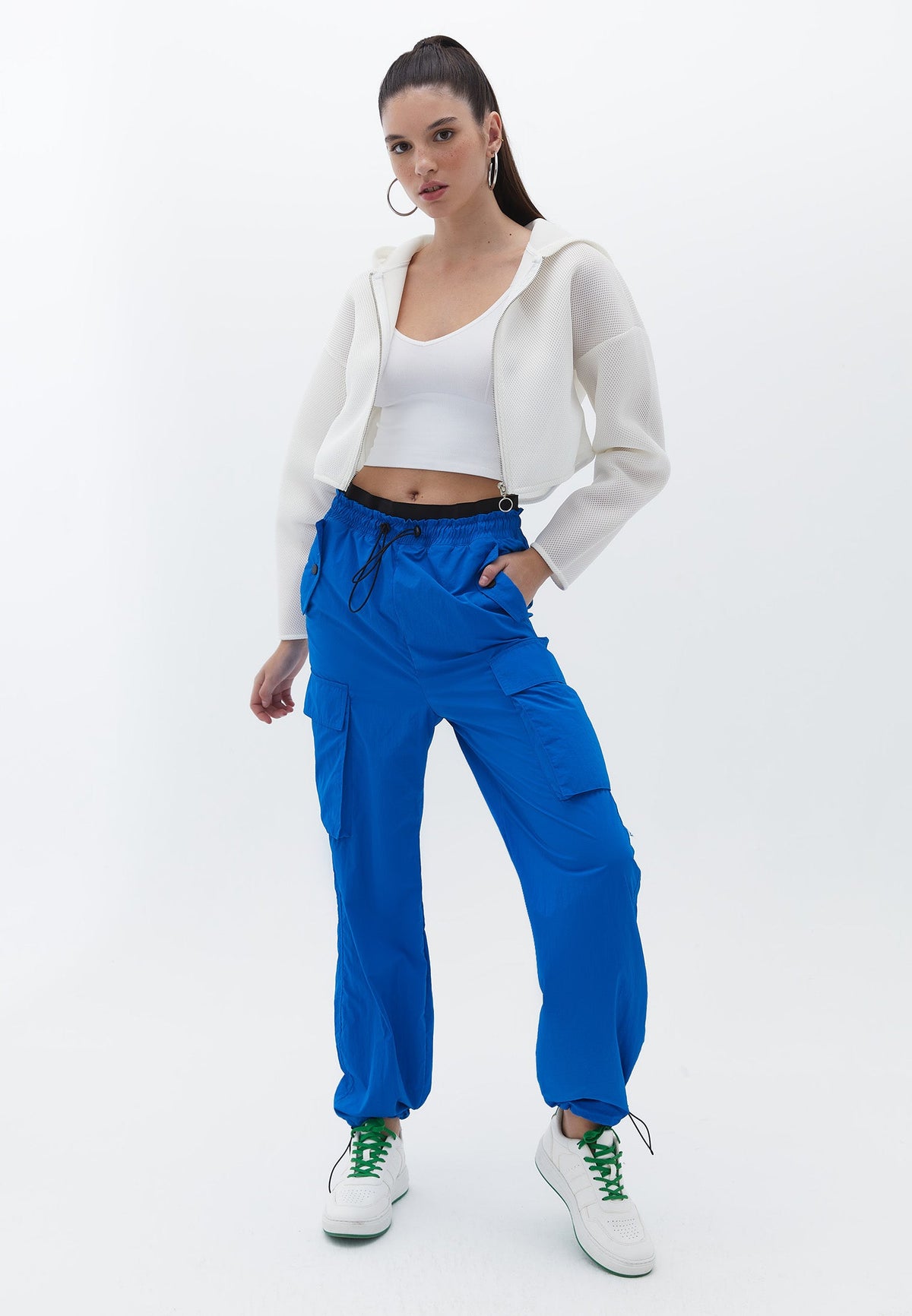 Crop Zip-Up Long Sleeve Cardigan - ICE MILK