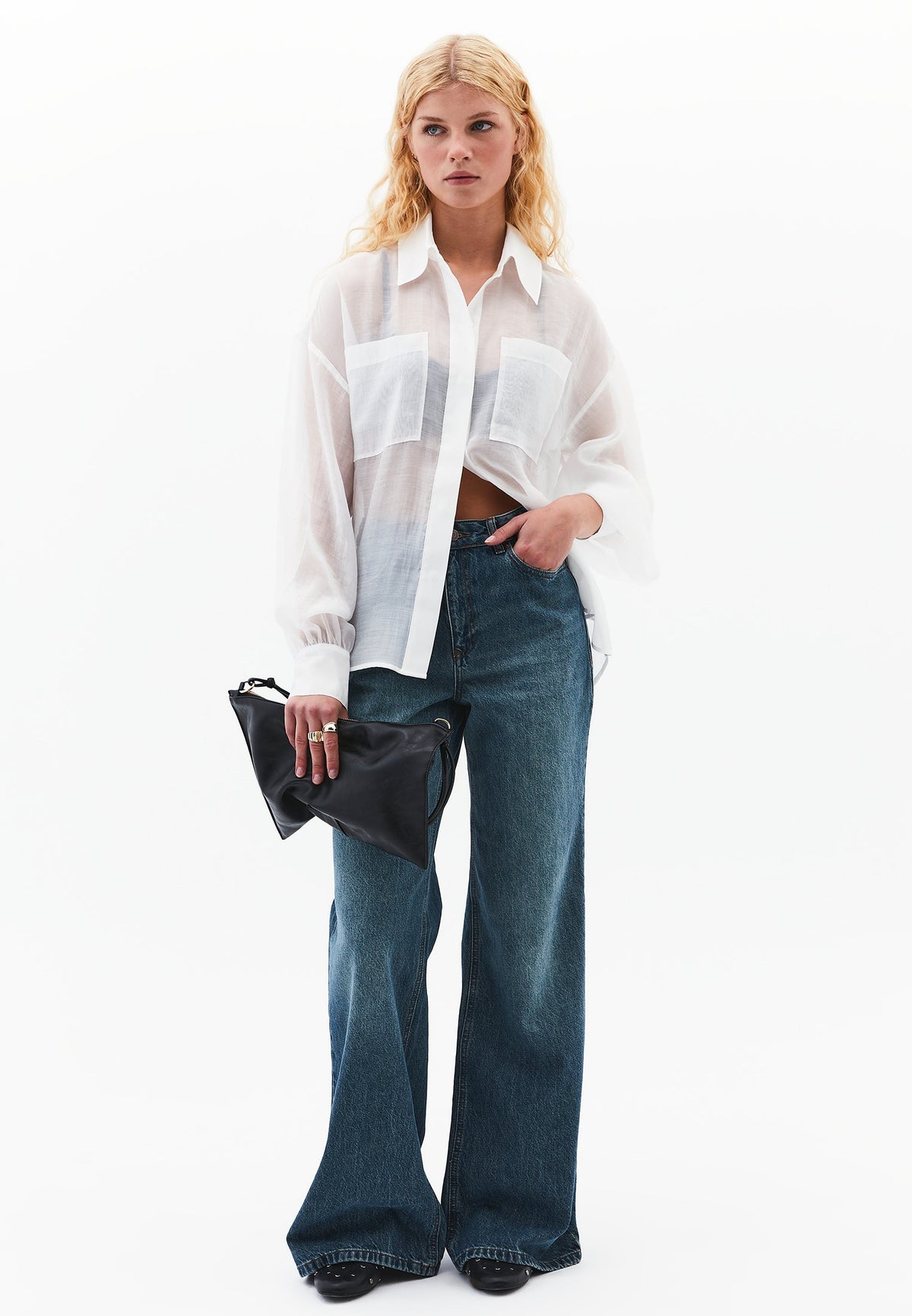 Loose Shirt With Balloon Sleeves And Pocket Detail - ICE MILK
