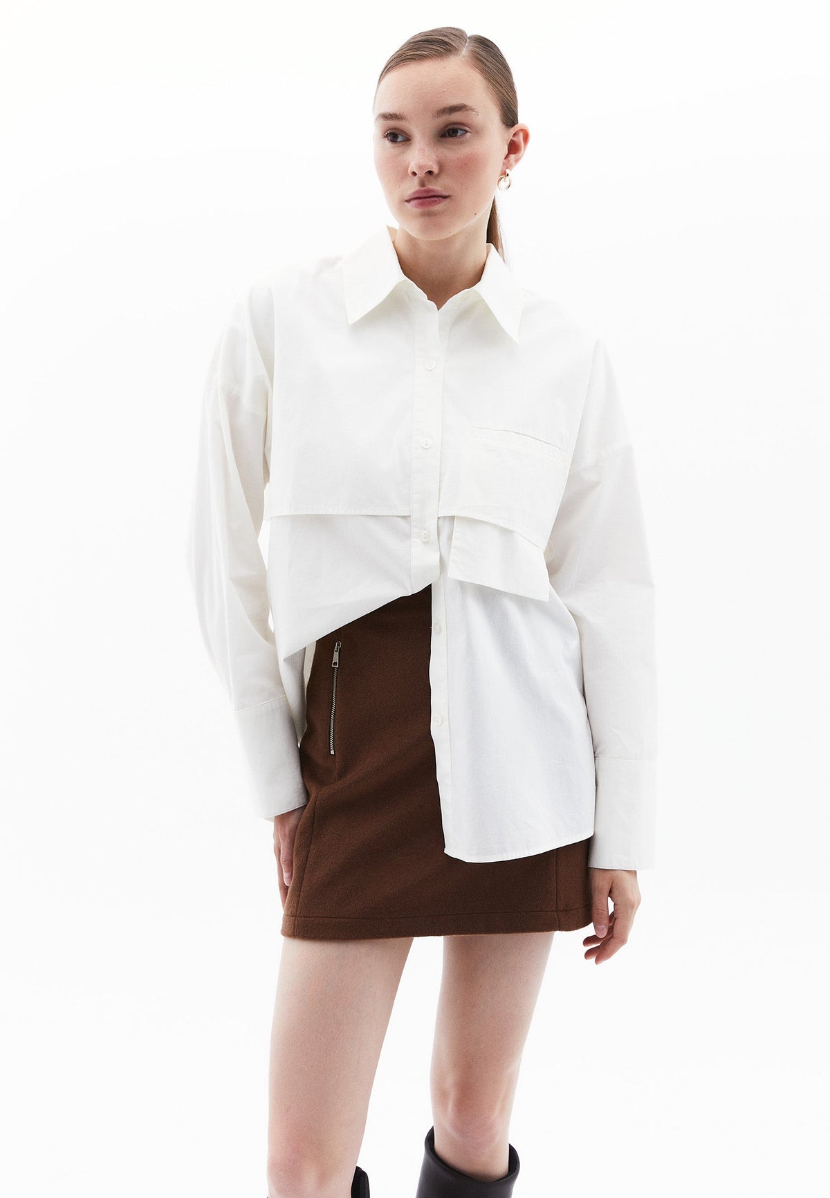 Loose Fit Tunic Shirt With Pocket Detail - ICE MILK