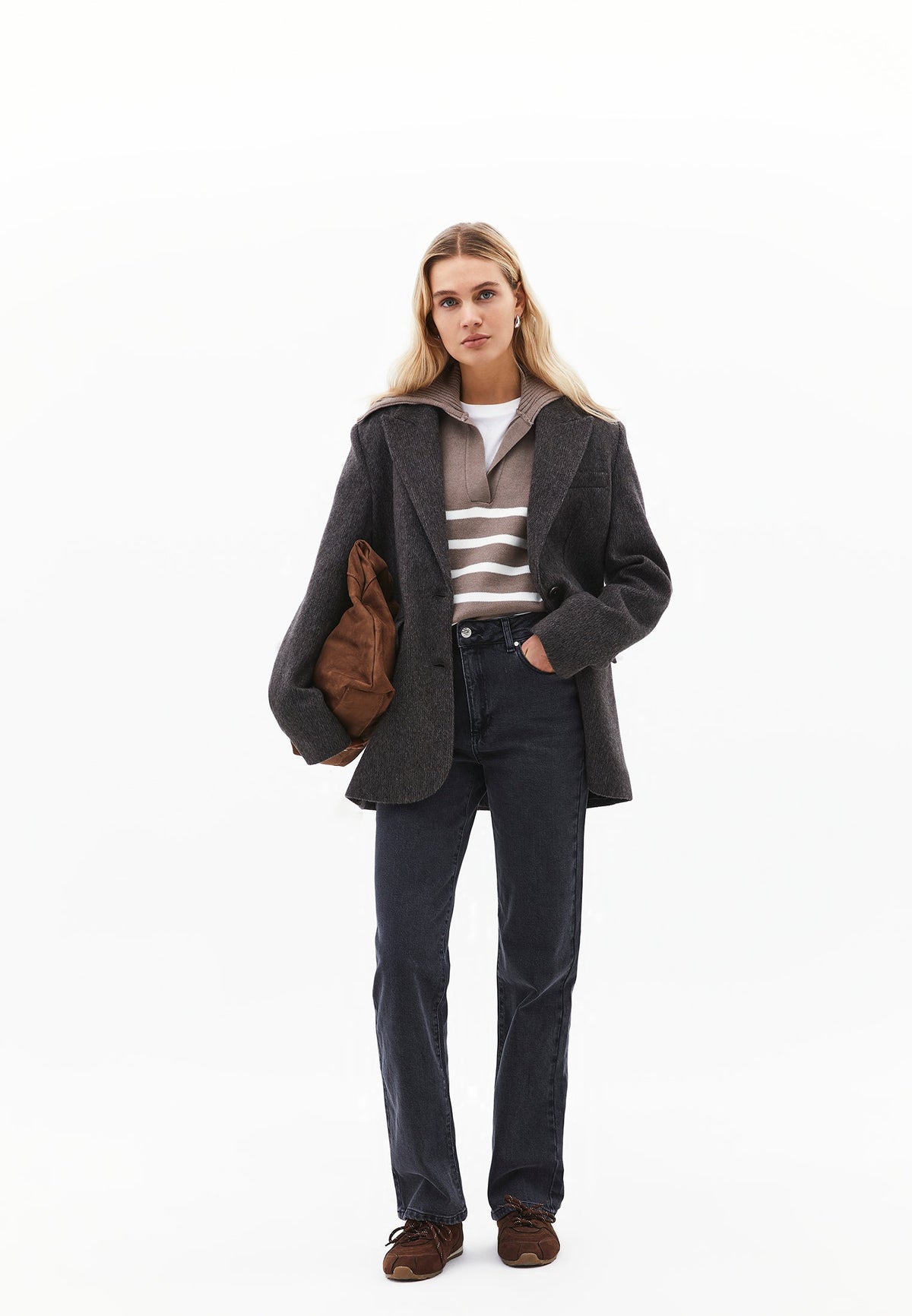 Striped Polo Collar Knit Sweater - MOREL/ICE MILK