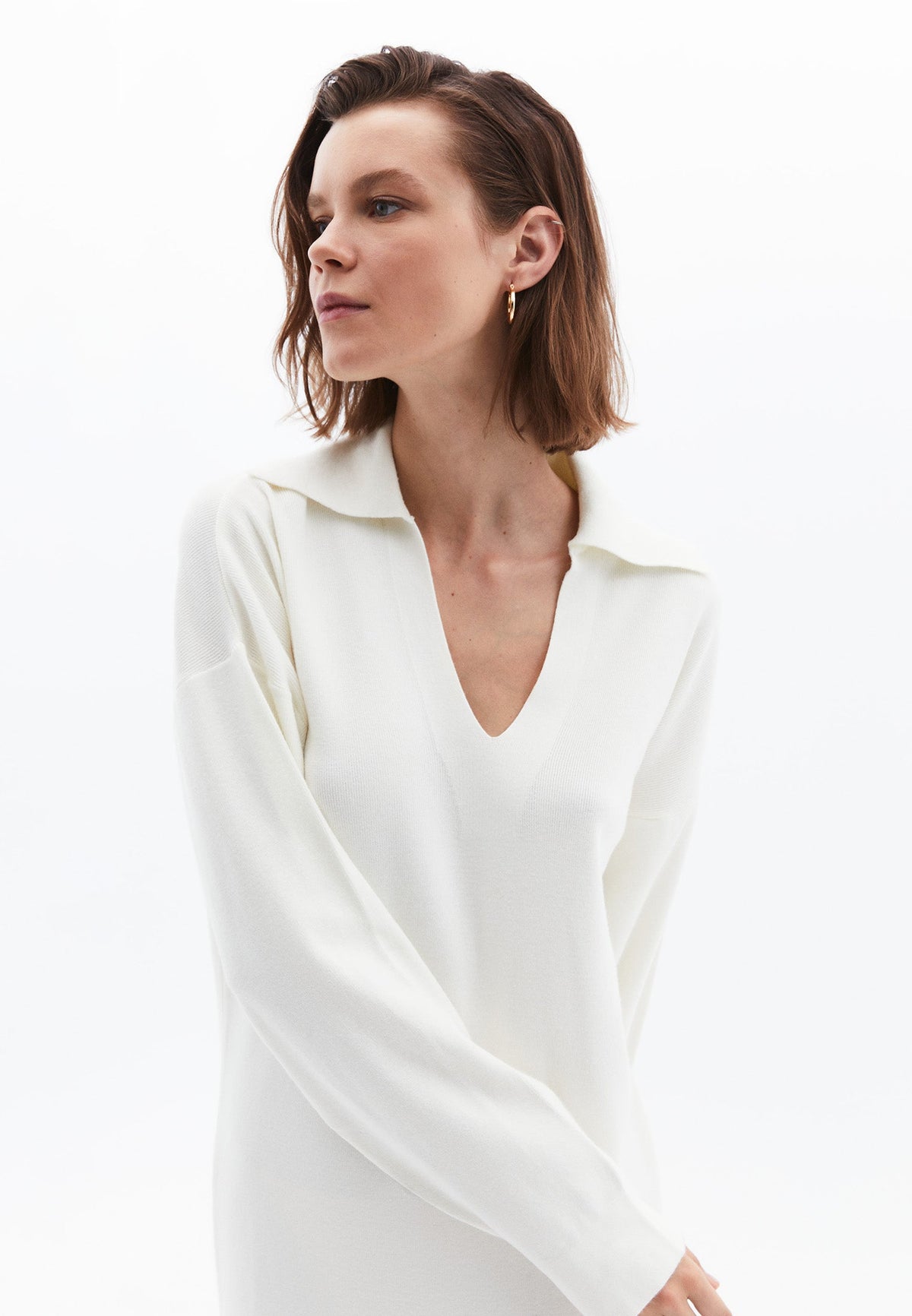 Comfortable Long Polo Collar Dress - ICE MILK