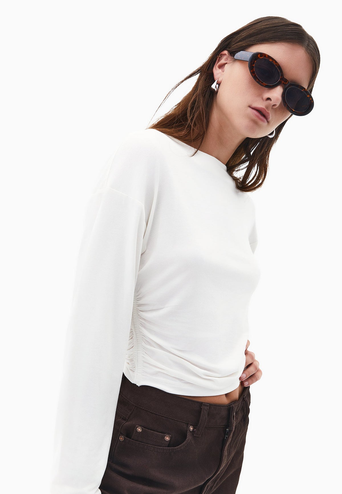Boat Neck Long Sleeve T-Shirt - ICE MILK