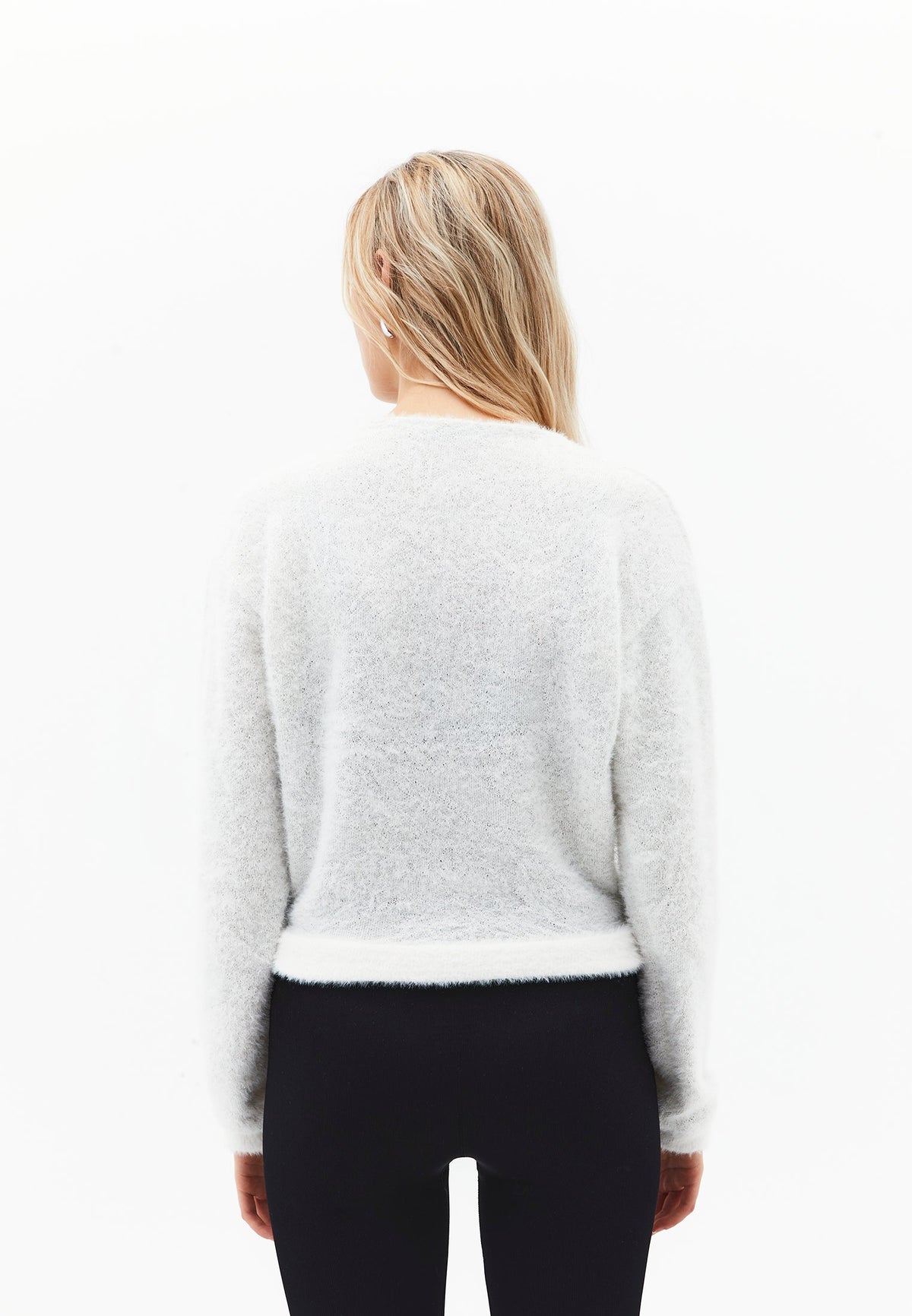Wrap Neck Long Sleeve Knit Looking Sweater - ICE MILK