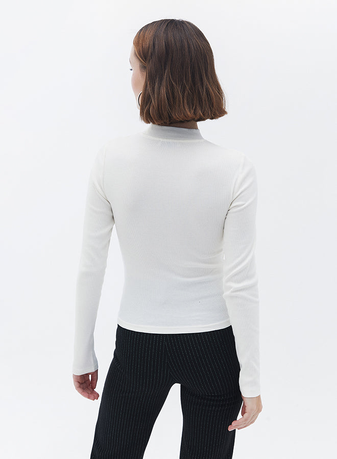High Neck Long Sleeve Bodycon T-Shirt - ICE MILK