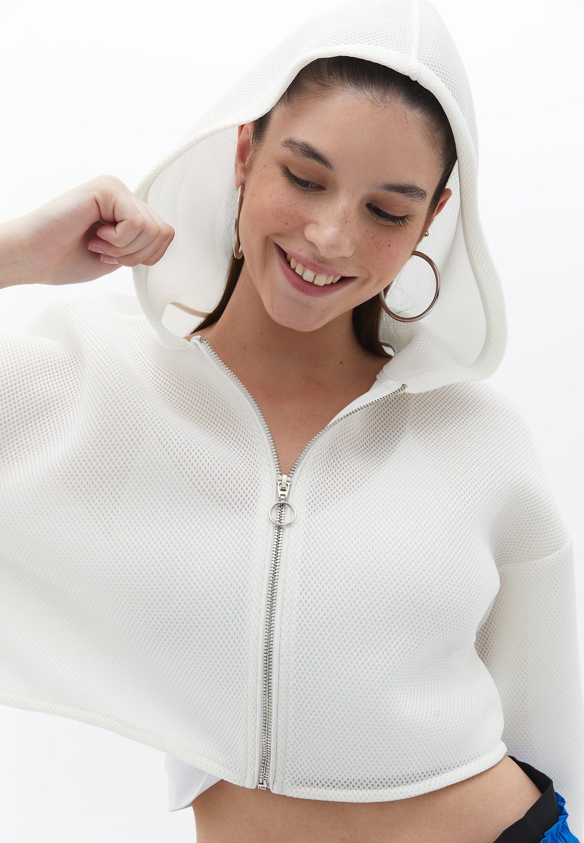 Crop Zip-Up Long Sleeve Cardigan - ICE MILK