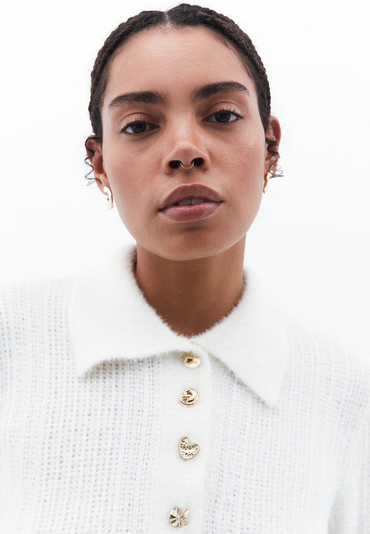 Sweater With Polo Collar And Knit Details - ICE MILK
