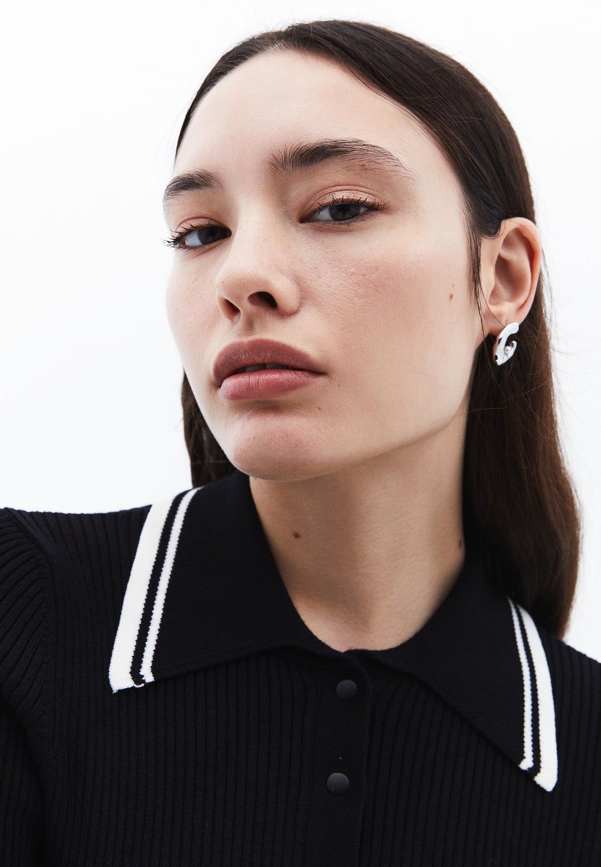 Polo Collar Raglan Sleeve Long Sleeve Sweater - BLACK/ICE MILK
