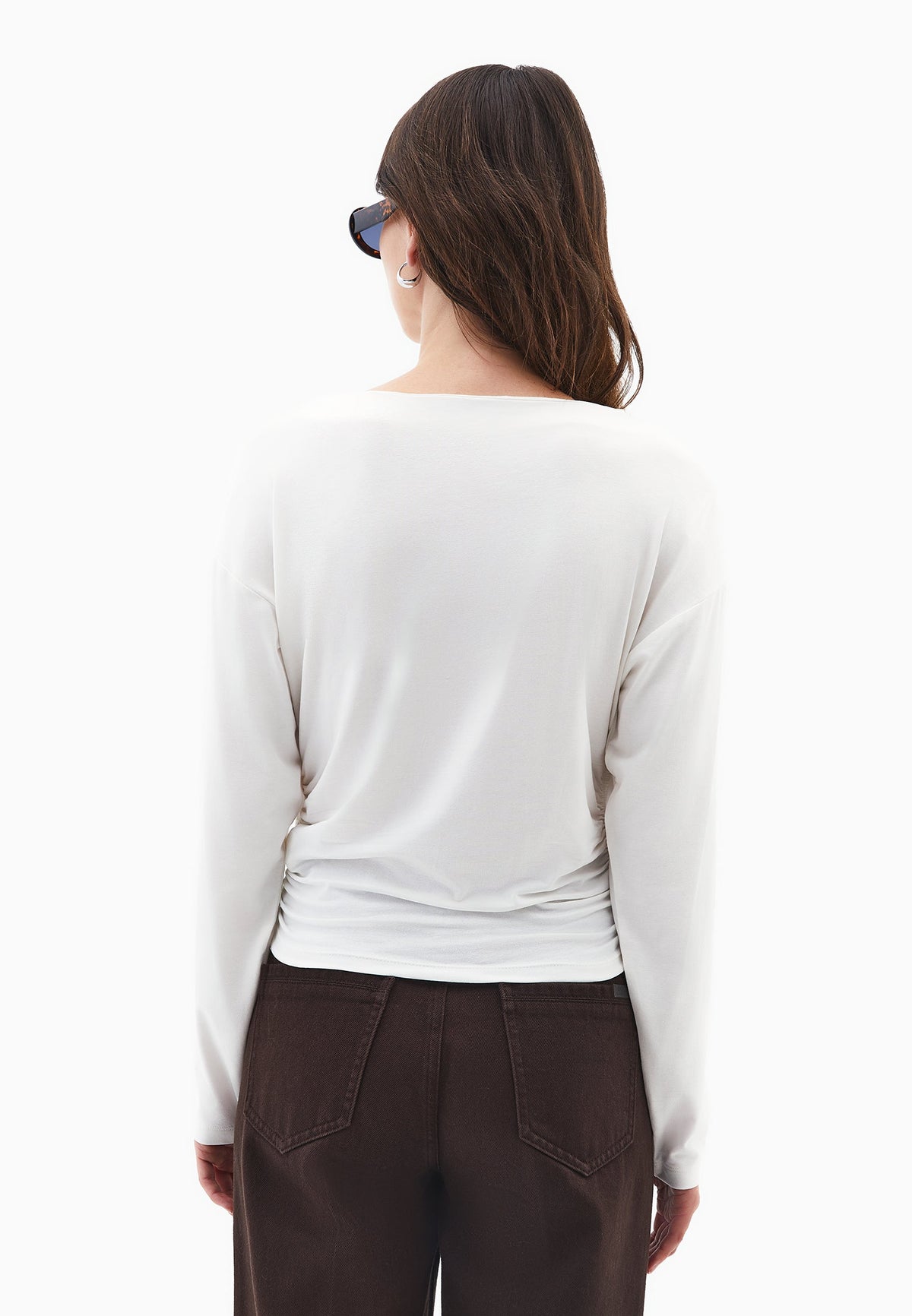 Boat Neck Long Sleeve T-Shirt - ICE MILK