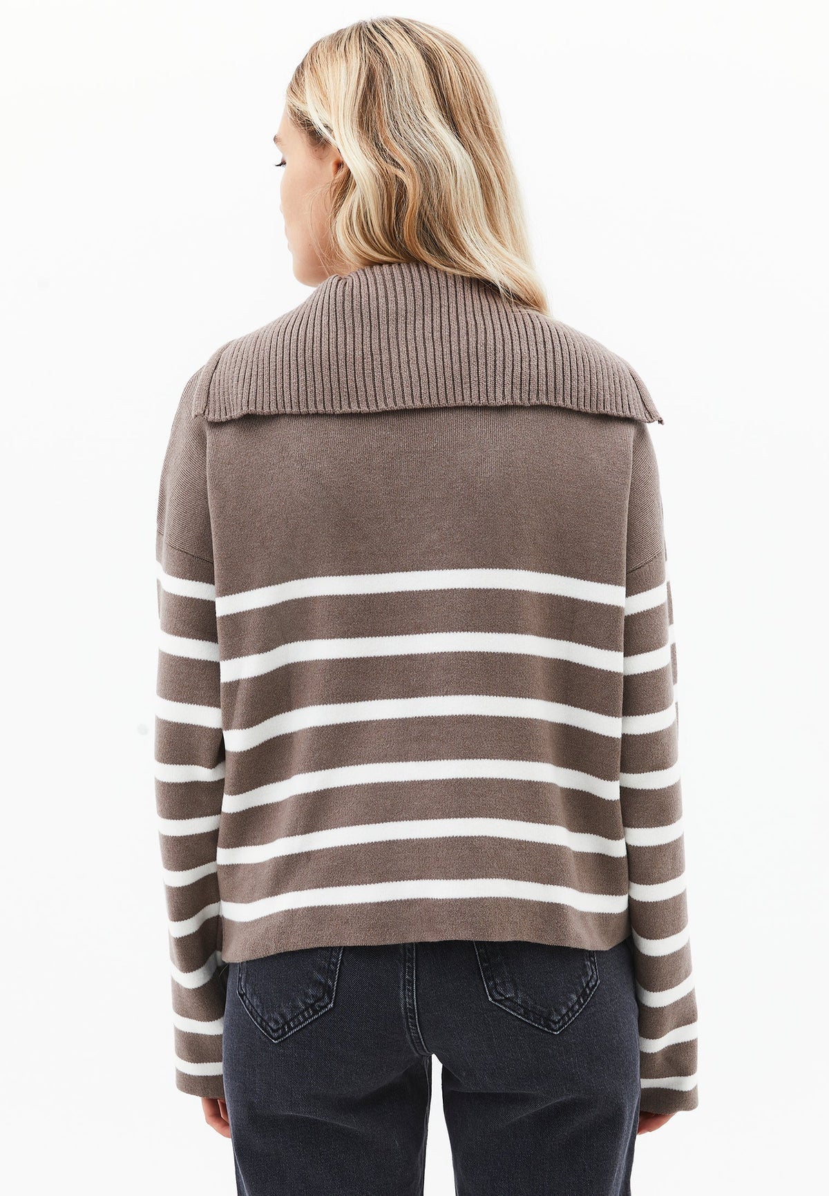 Striped Polo Collar Knit Sweater - MOREL/ICE MILK