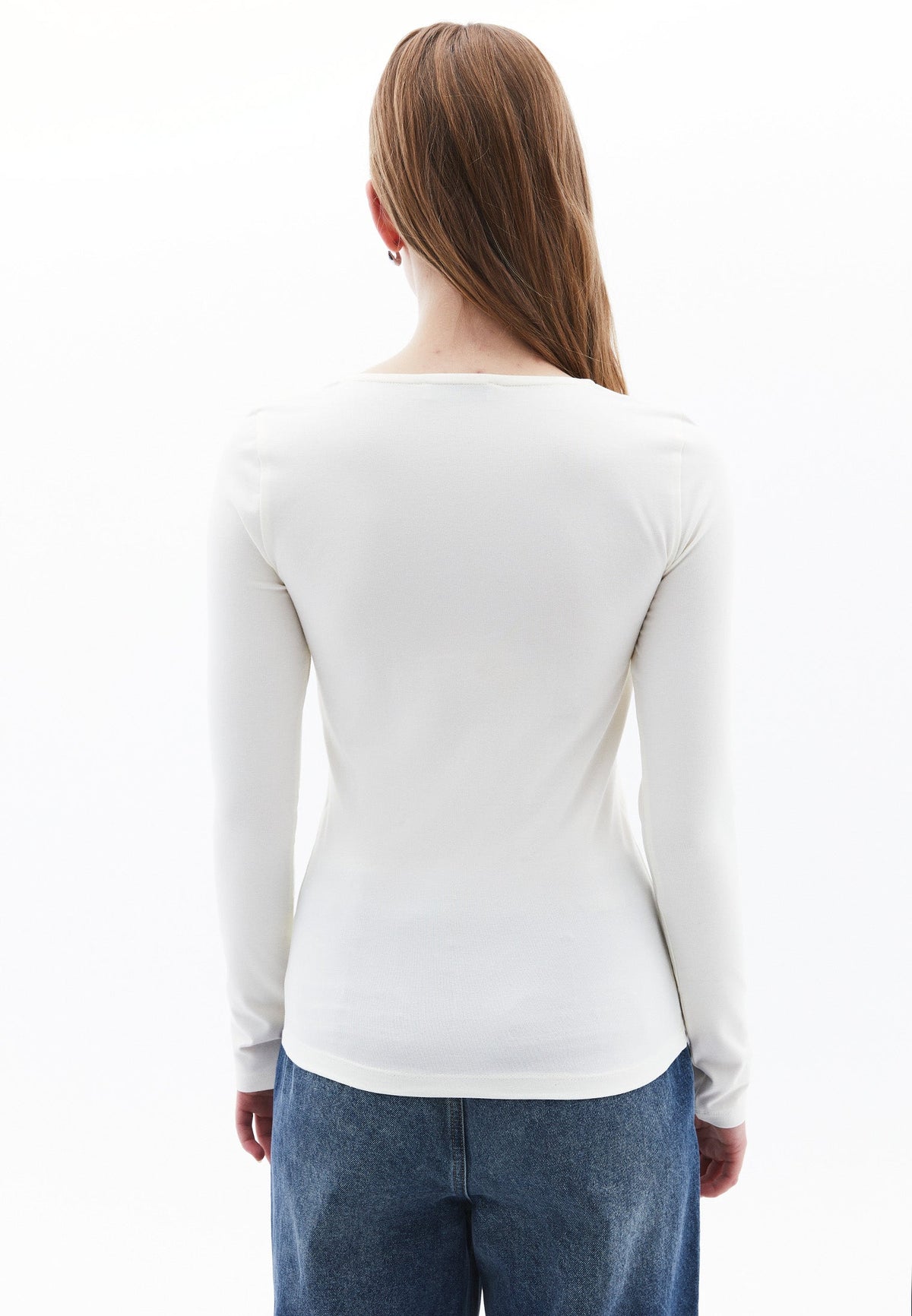 Long Sleeve V Neck Bodycon T-Shirt - ICE MILK