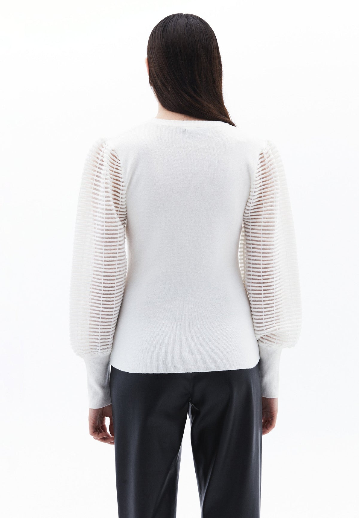 Crew Neck Long Sleeve Standard Knit Sweater - ICE MILK
