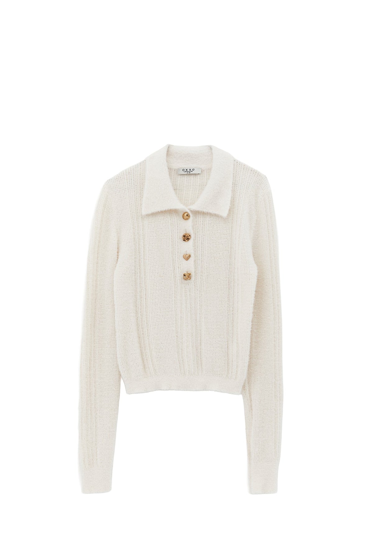 Sweater With Polo Collar And Knit Details - ICE MILK
