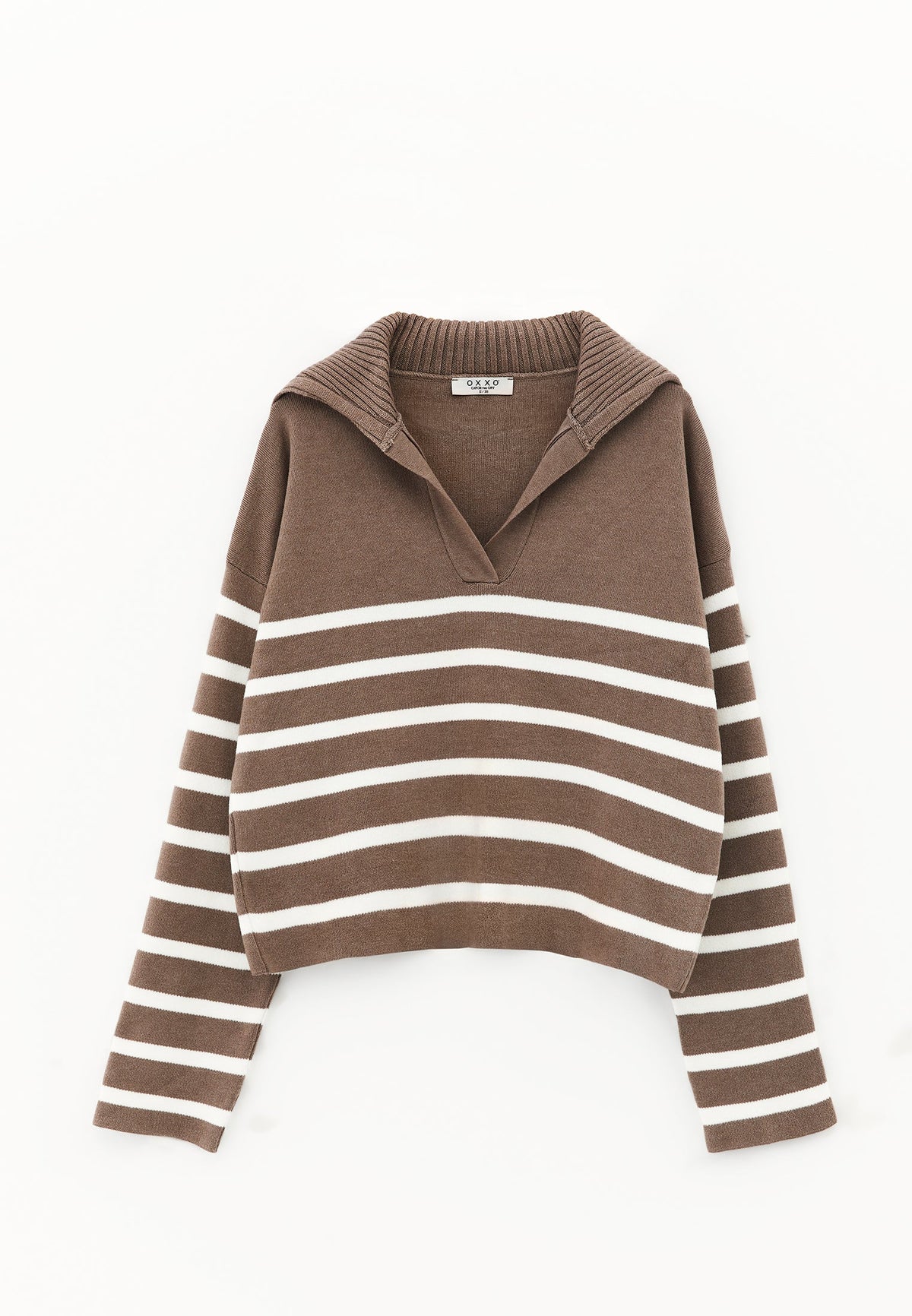Striped Polo Collar Knit Sweater - MOREL/ICE MILK