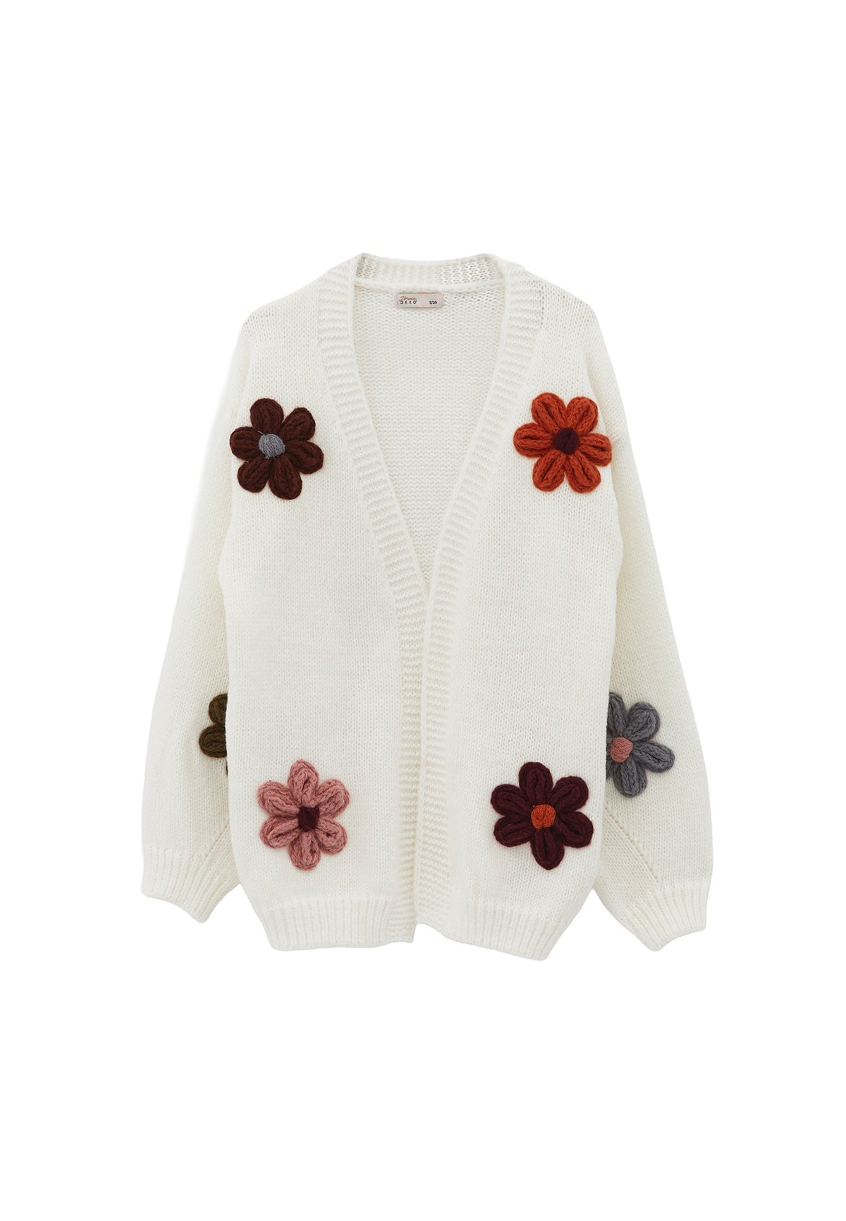 V Neck Oversize Knit Detailed Cardigan - ICE MILK