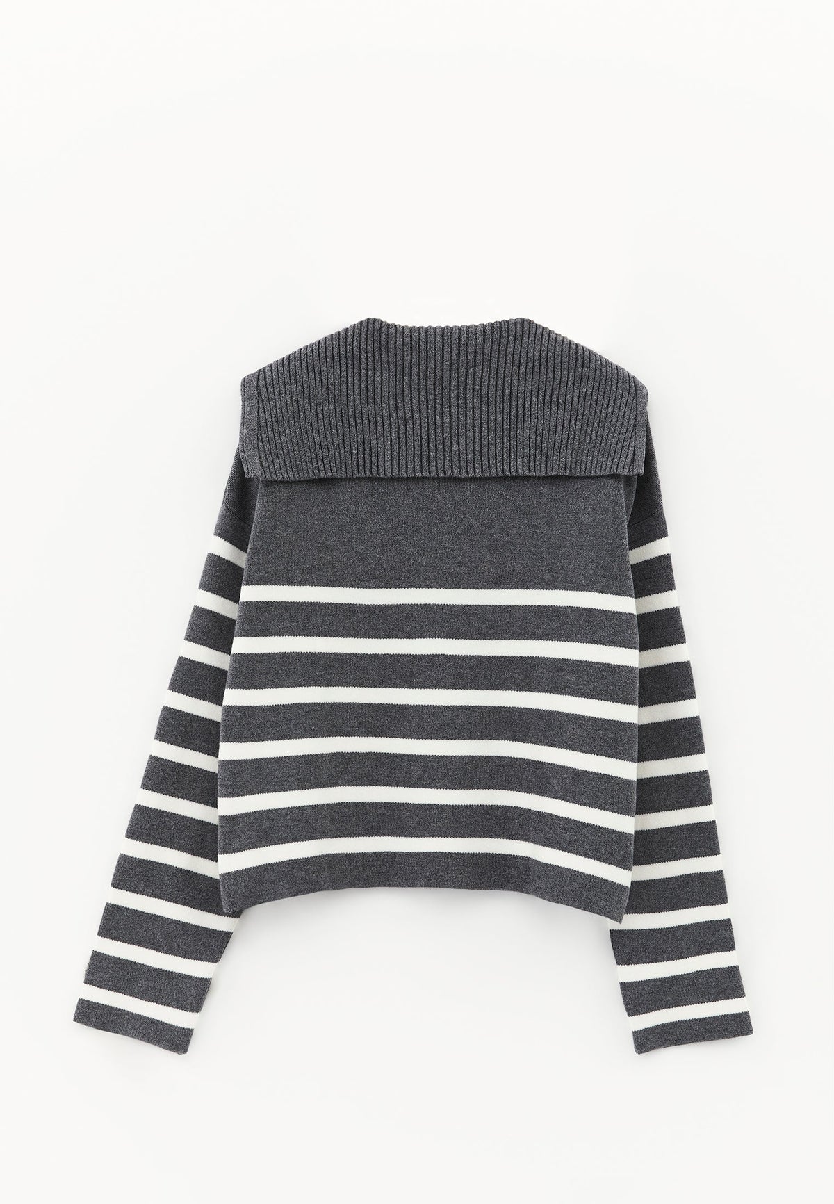 Striped Polo Collar Knit Sweater - BRUSHED NICKEL/ICE MILK