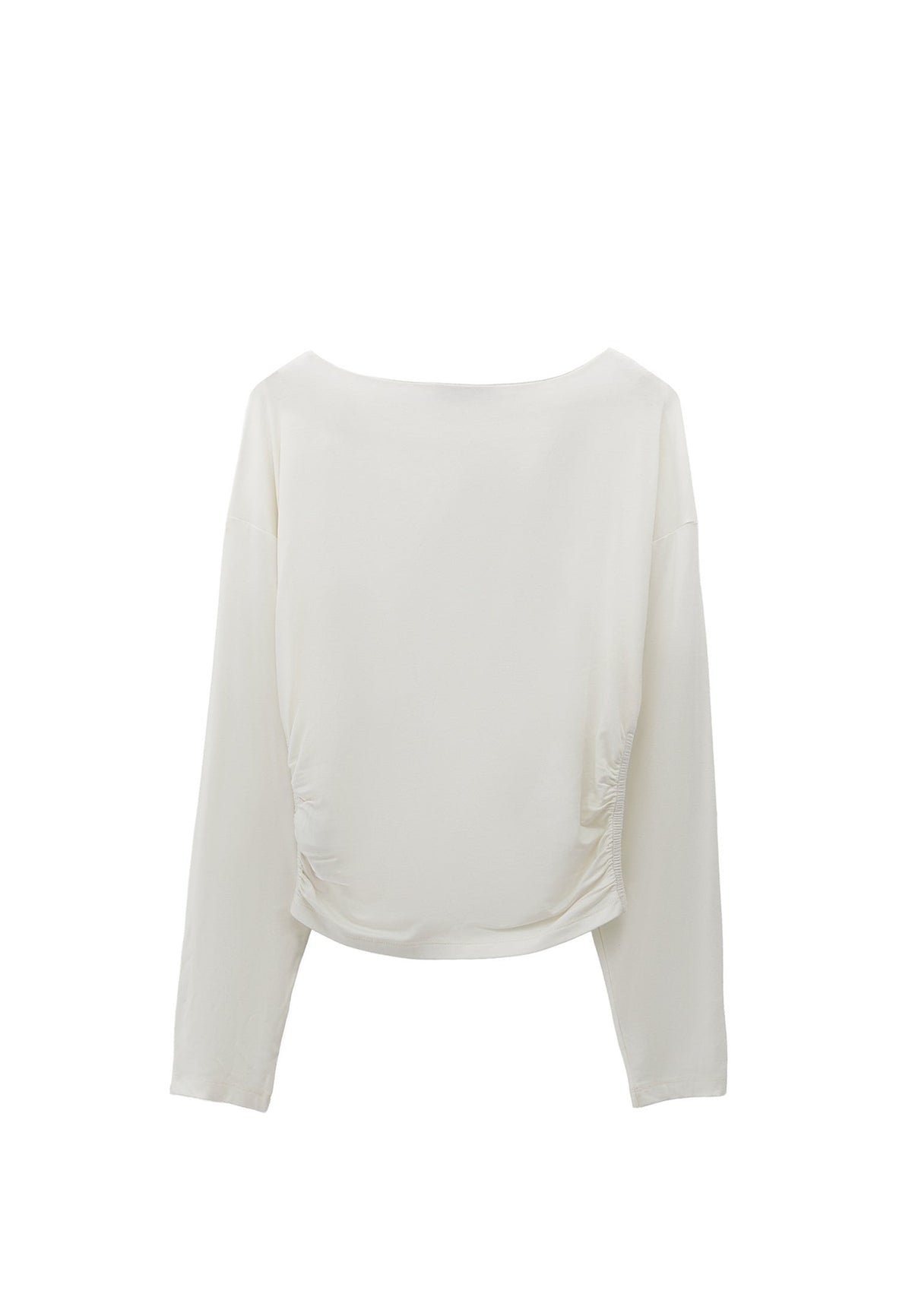 Boat Neck Long Sleeve T-Shirt - ICE MILK